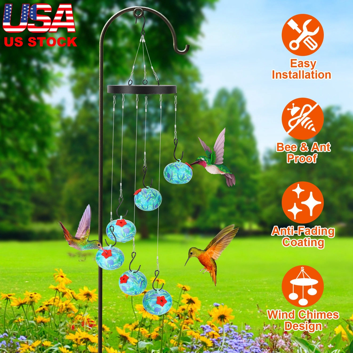 GBruno Wind Chime Hummingbird Feeder With Ant Guard