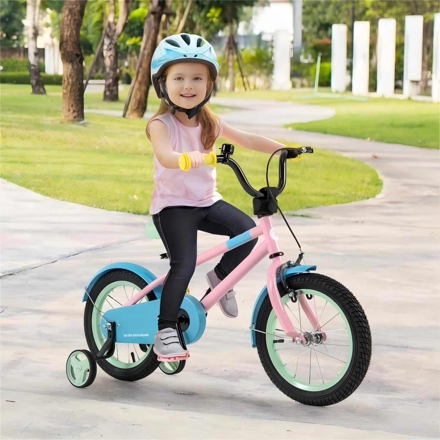 SUGIFT Adjustable Handlebar and Saddle Kids Bike 145-lb Capacity Ages 3-5 Years Pink Blue Green Yellow