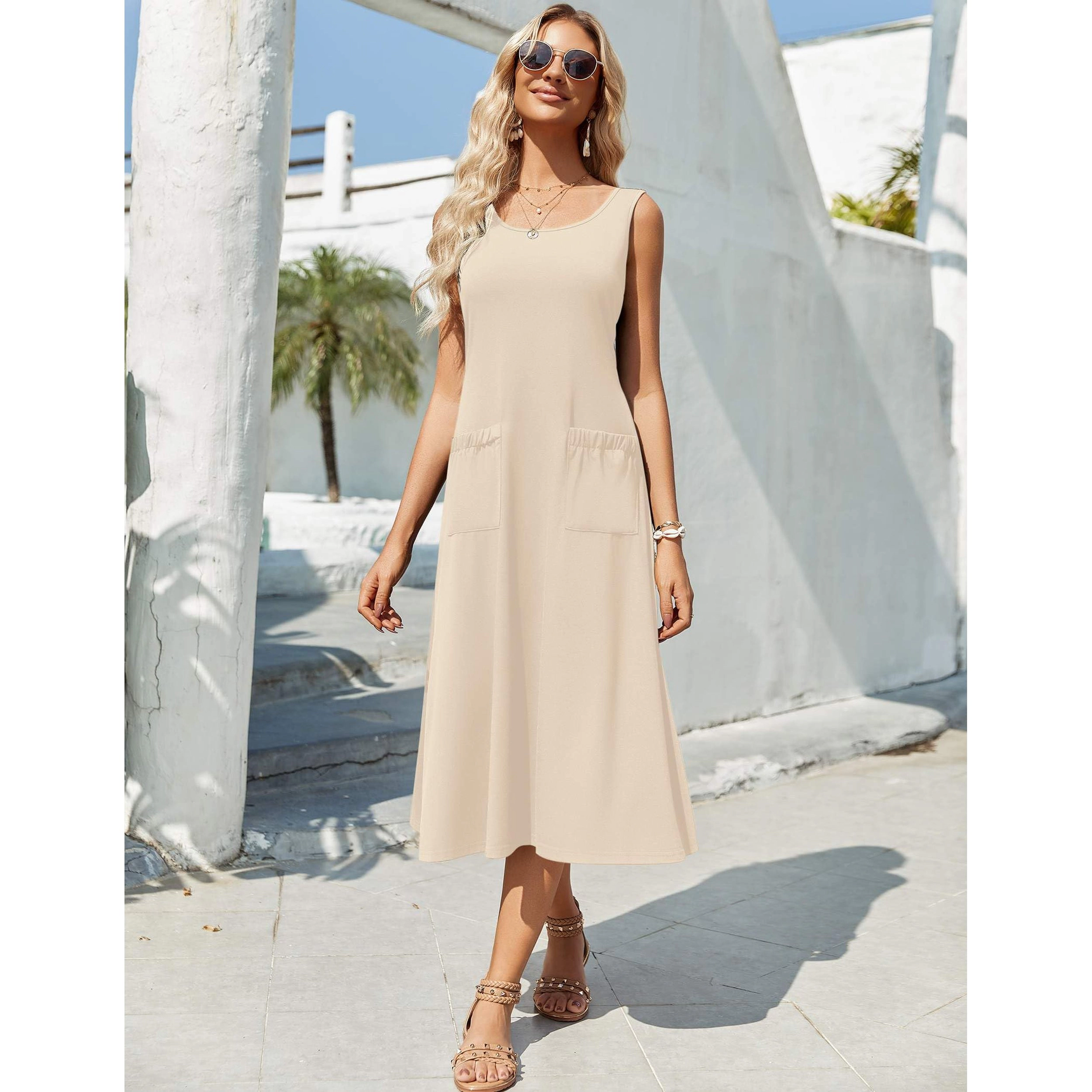 Zeagoo Women's Scoop Neck Sleeveless Midi Dress