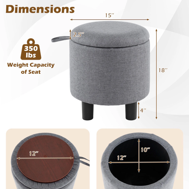 Hivvago Round Storage Ottoman Linen Fabric Upholstered Footrest Stool