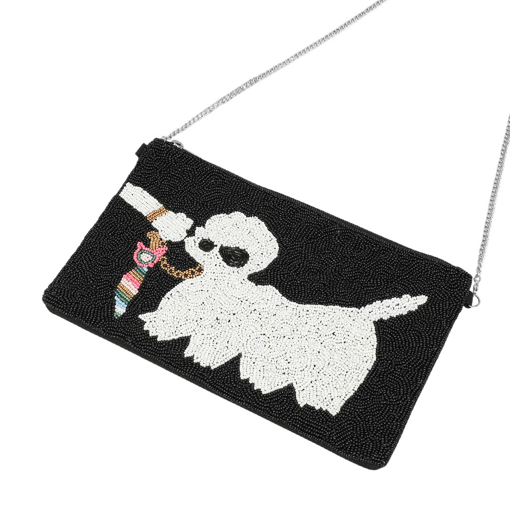 Fashnzfab Seed Beaded Dog Flat Clutch Bag / Crossbody Bag