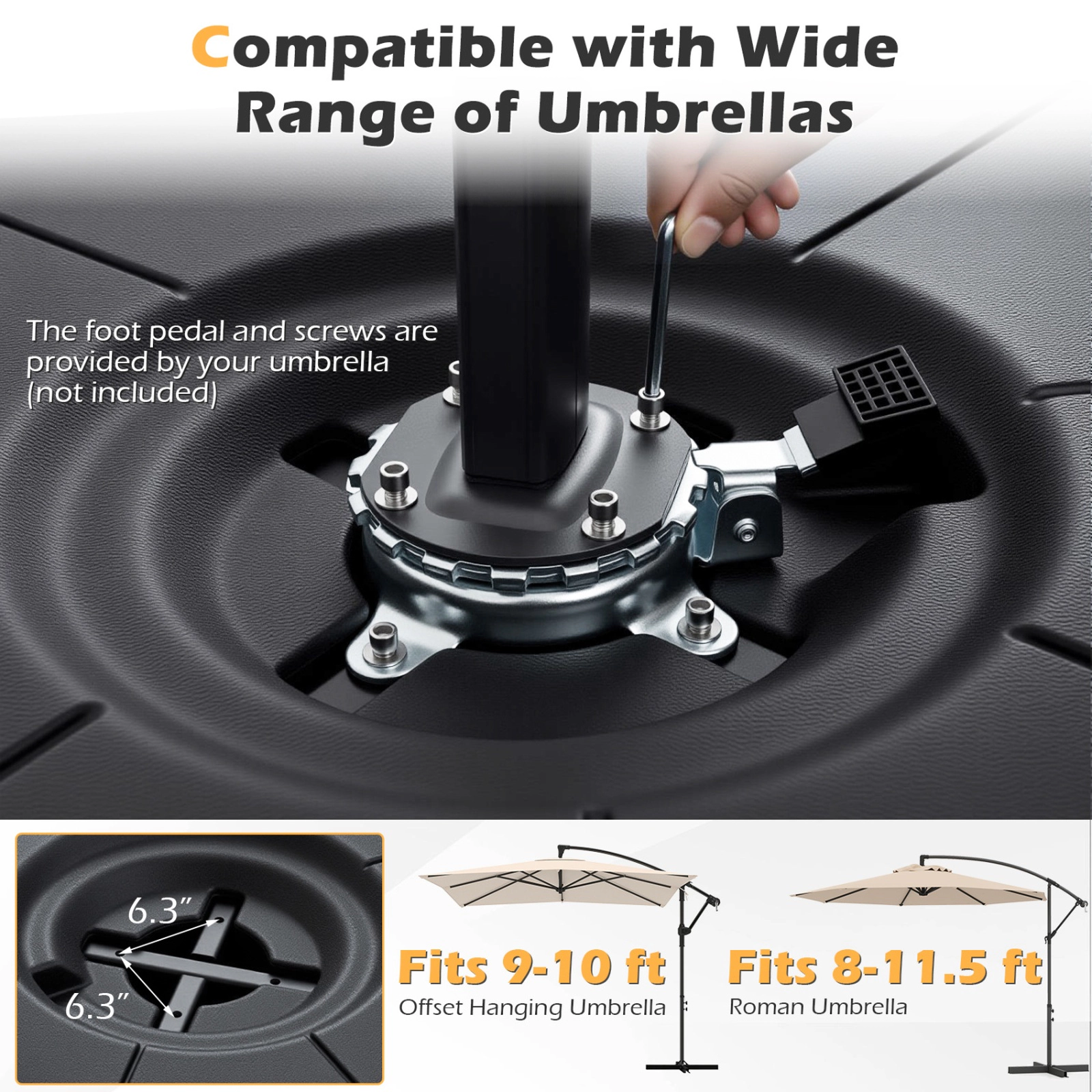 SUGIFT Cantilever Patio Umbrella Base Black 220 LBS Water and Sand Fillable Stand