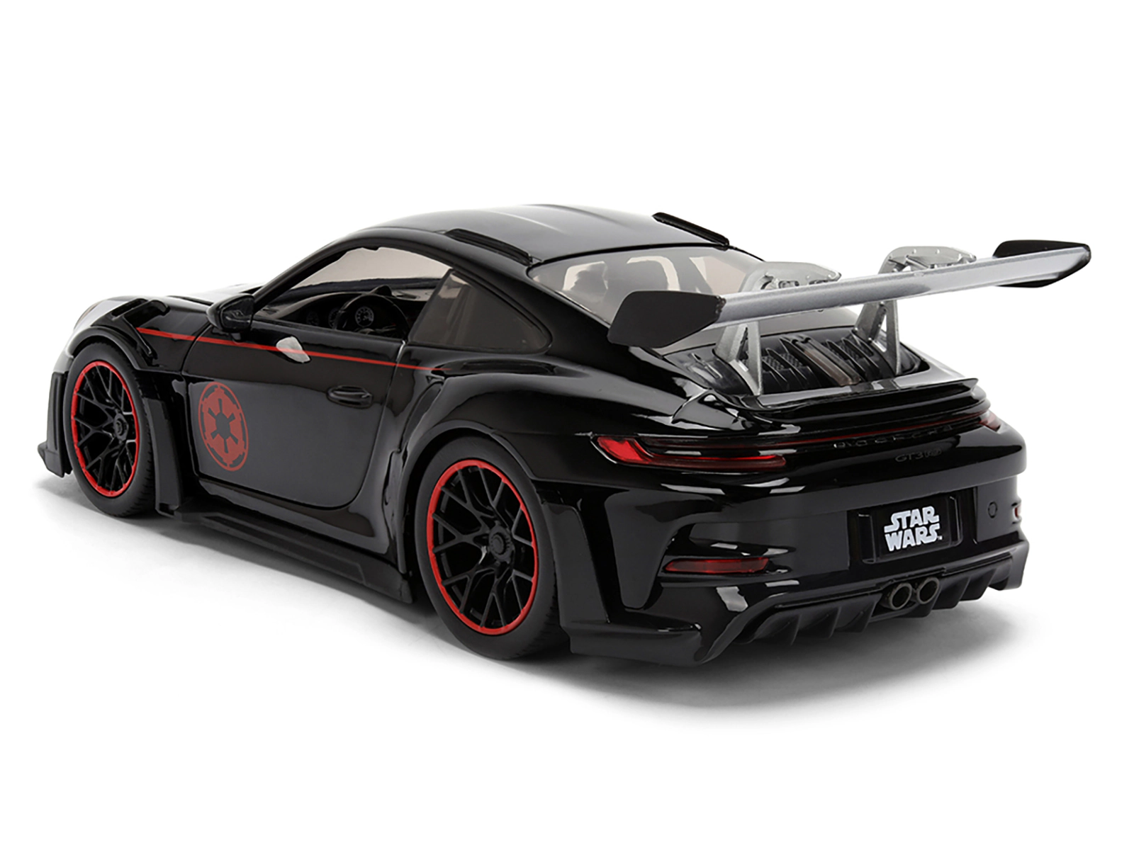 Jada Porsche 911 GT3 RS (992) Black with Silver Hood and Graphics and Darth Vader Figure "Star Wars" Franchise