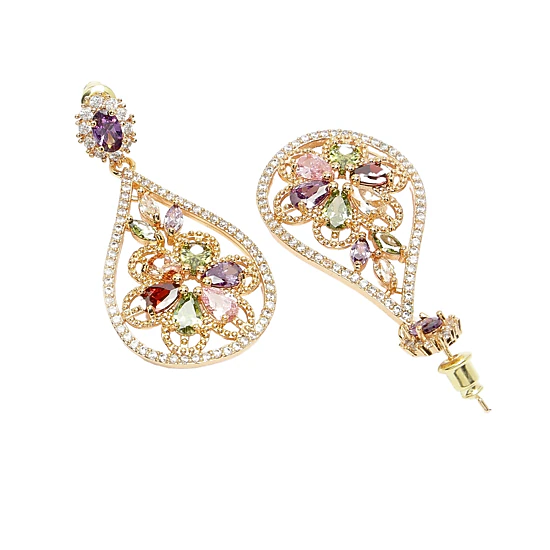 AGP PARIS Womens Diva Collection Vintage Floral Zirconia Drop Earrings