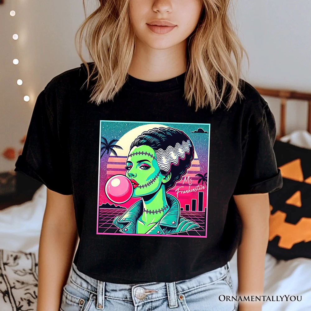 OrnamentallyYou Womens Vaporwave Mrs Frankenstein Retro Halloween T-Shirt