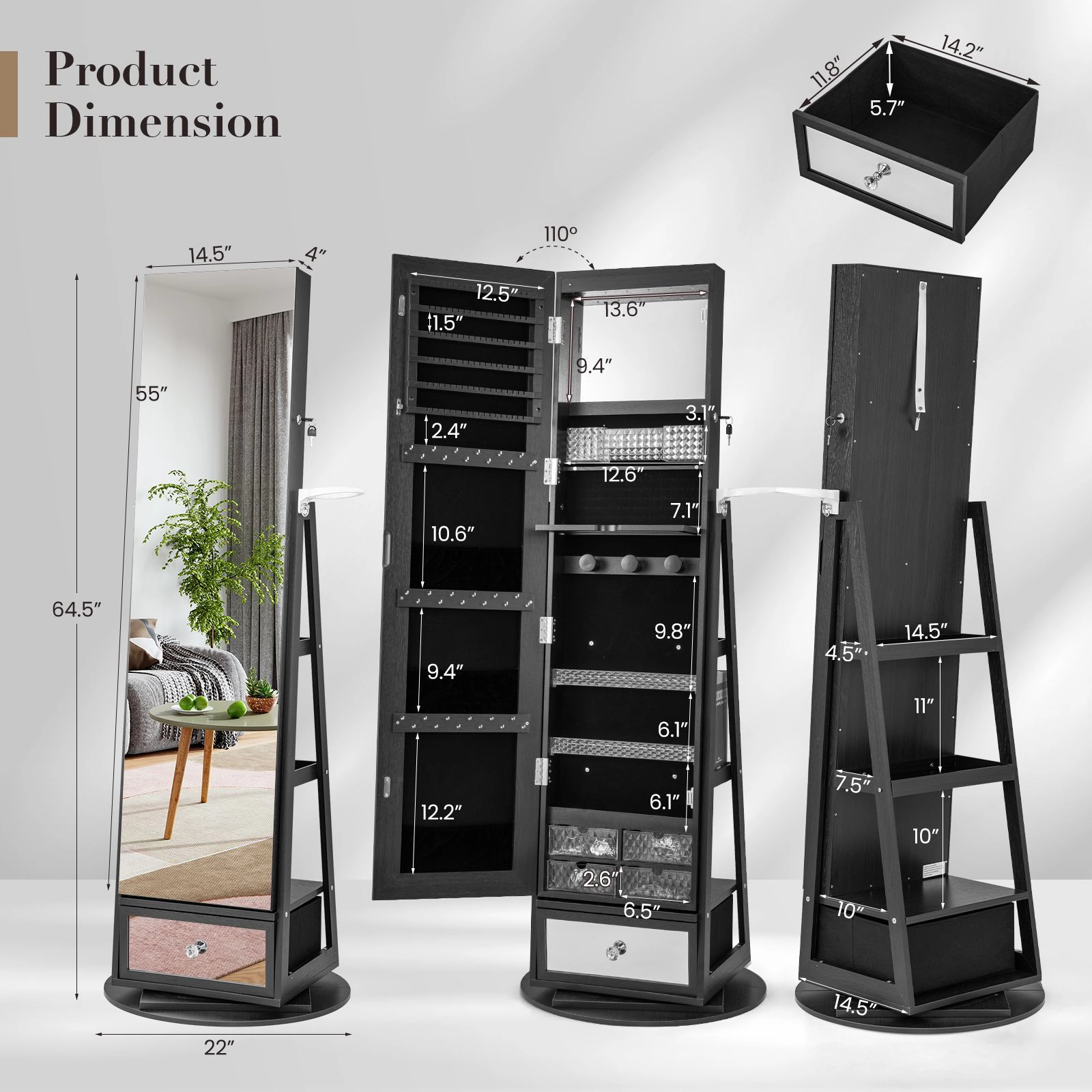 SlickBlue Women's 3-in-1 Mirrored LED Jewelry Armoire Cabinet