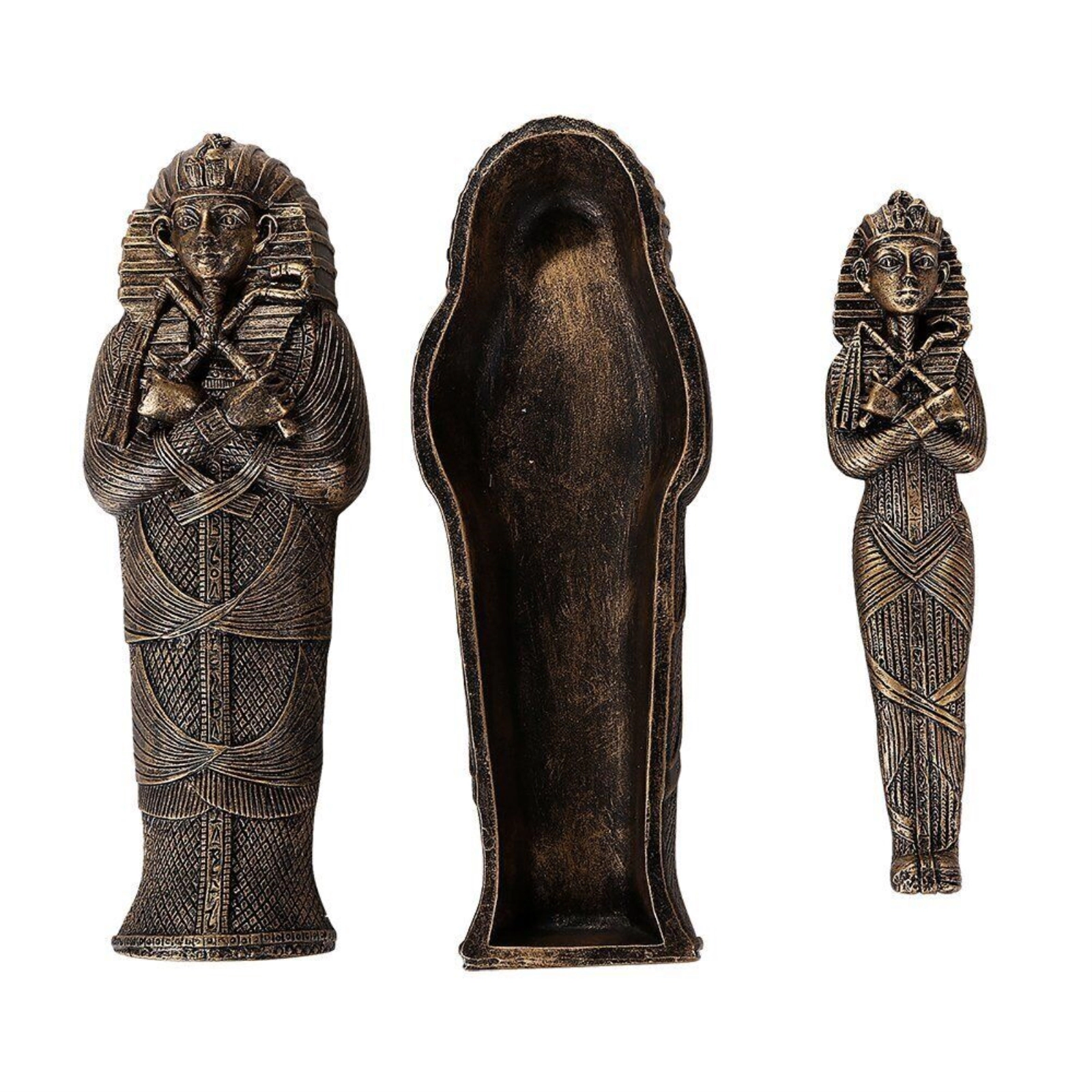Pacific Giftware Bronzed Small Ancient Egyptian Pharaoh King Tut Sarcophagus With Mummy Statue 5.5 inch