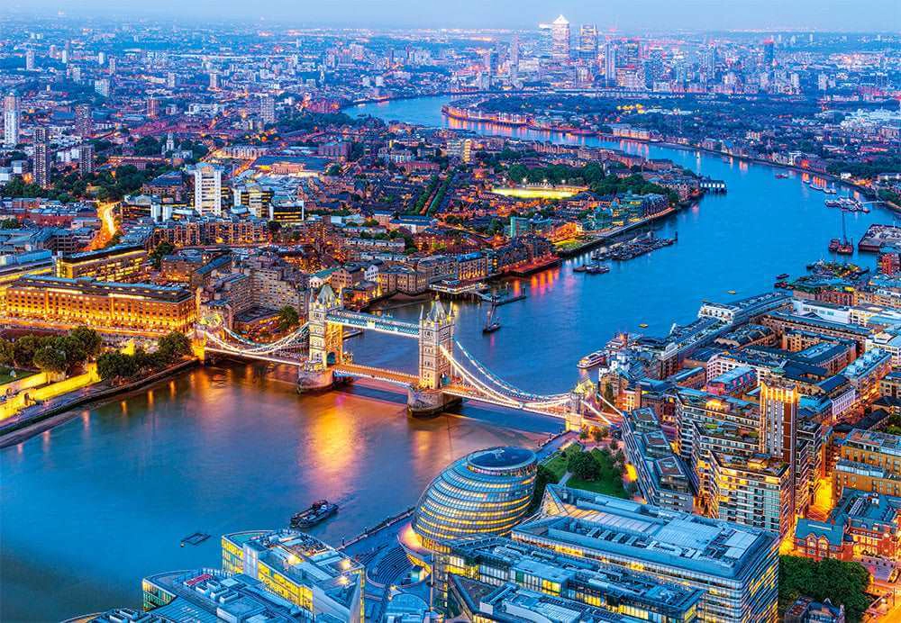 CASTORLAND 1000 Piece Jigsaw Puzzle, Aerial View of London, England Puzzle, Big Ben and River Thames Puzzle, C-104291-2