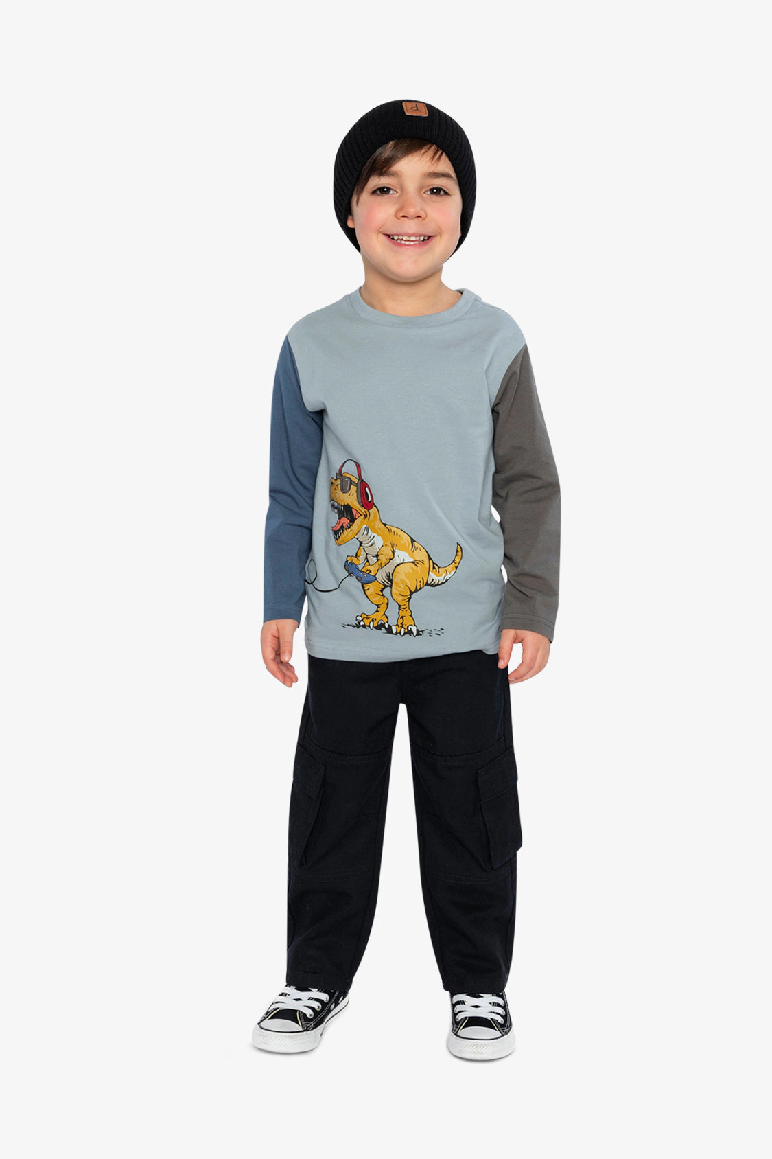 Deux par Boys Long Sleeve Organic Cotton T-Shirt with Dino Graphic
