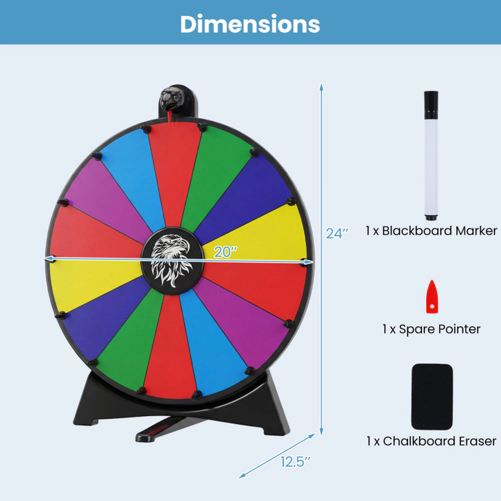 SUGIFT 20-in 14-Slot Acrylic Spin Prize Wheel with Blackboard Marker Spare Pointer and Chalkboard Eraser