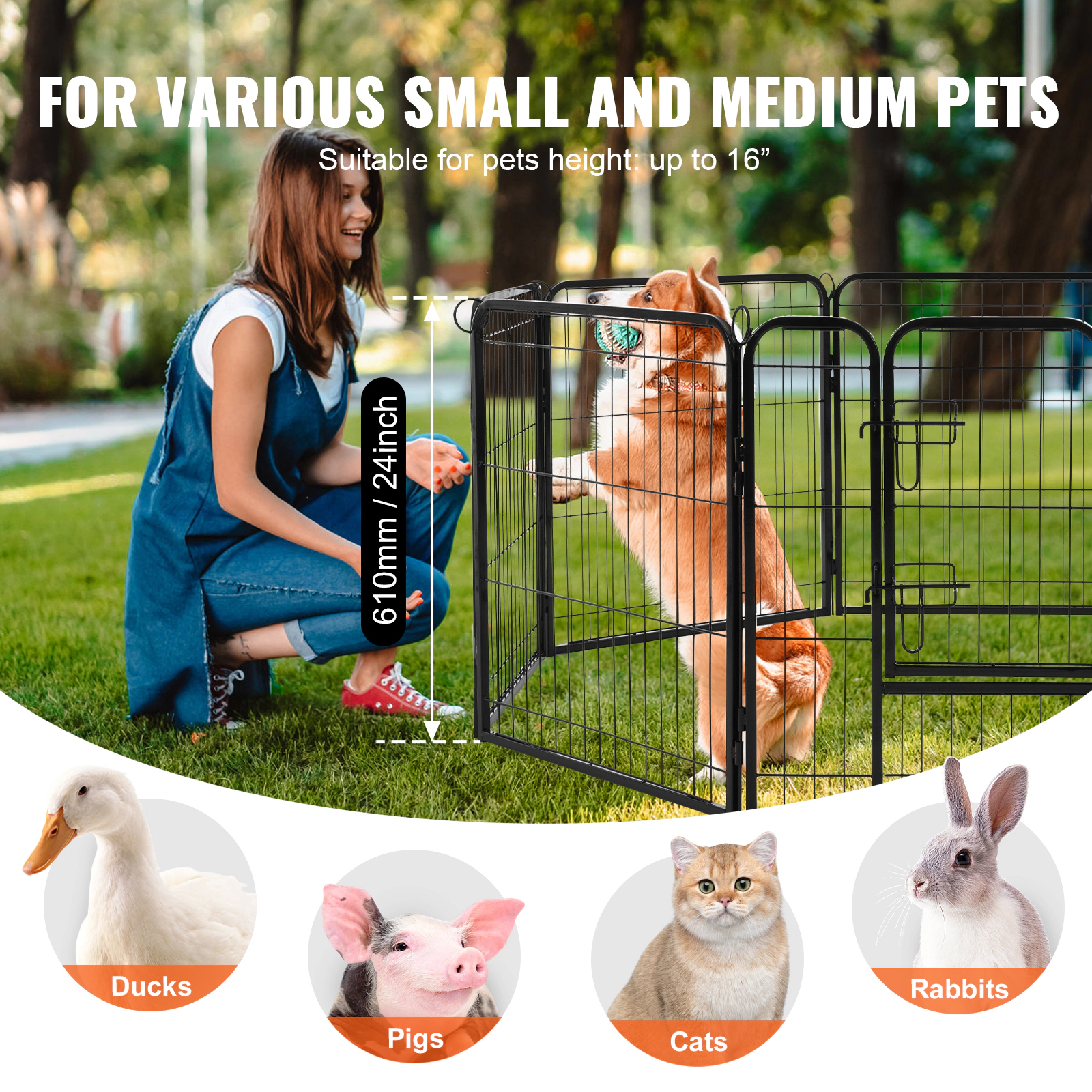 HONGGE Dog Playpen Panels Foldable Metal Pet Exercise Pen Dog Fence Indoor and Outdoor Pen with Door and 600D Oxford