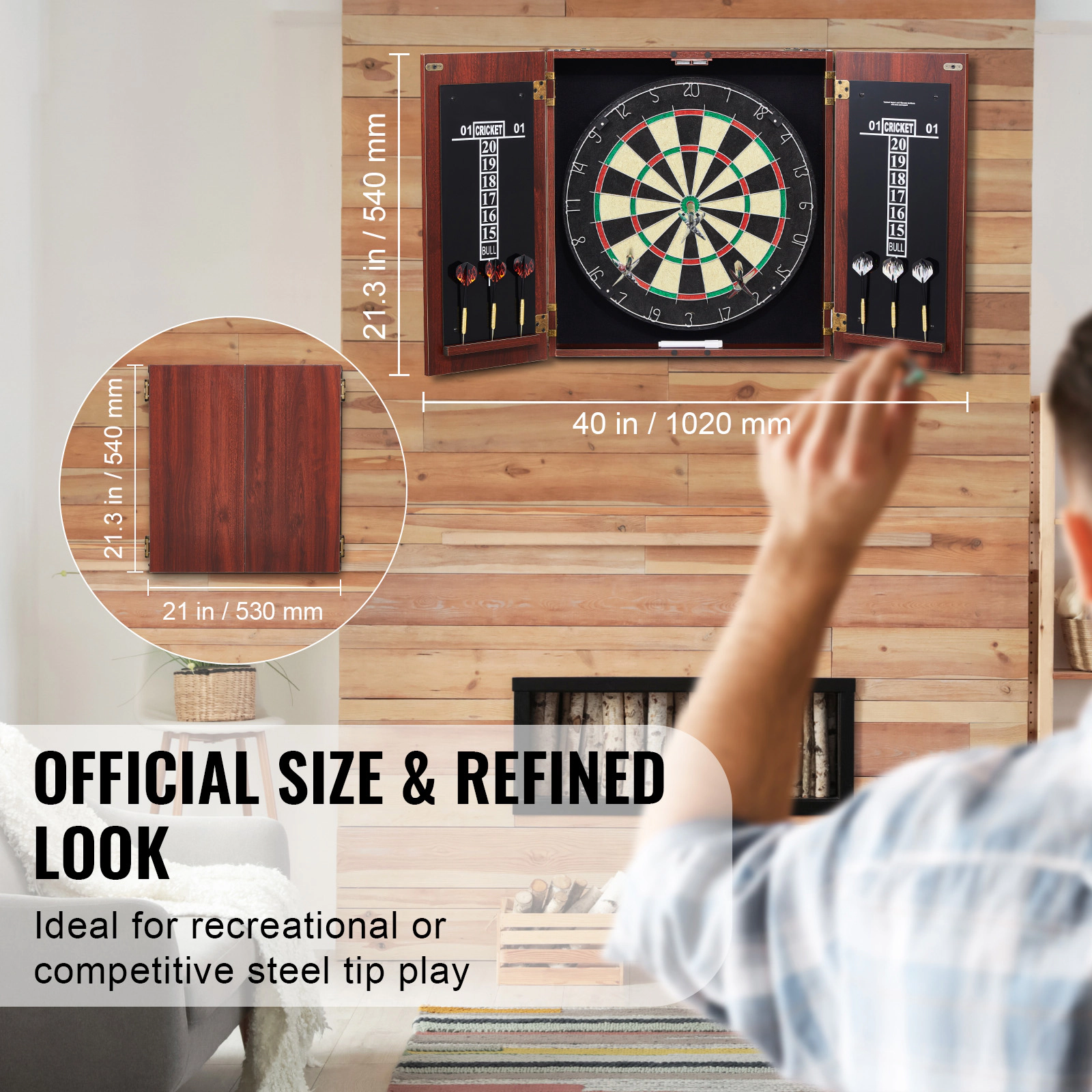 HONGGE Dartboard and Cabinet Set Ready-to-Play Bundle with Hideaway Cabinet, Easy Assembly