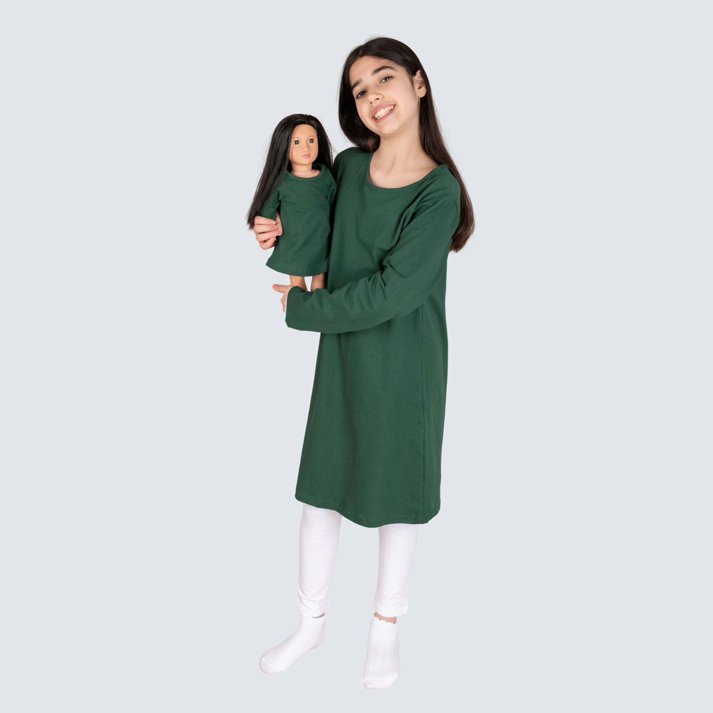 Leveret Girl & Matching Doll Cotton Holiday Solid Dress Set