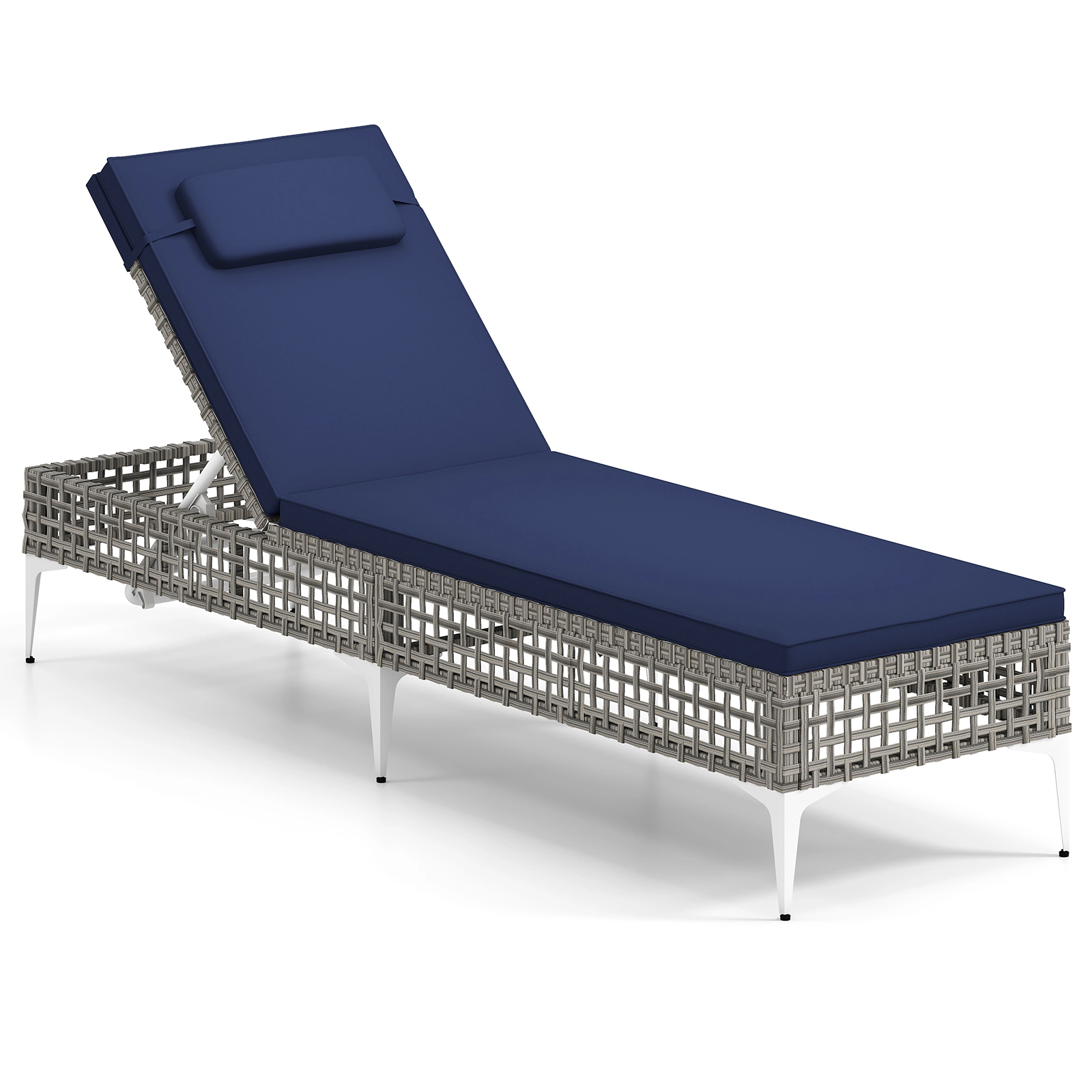 SUGIFT Headrest Mixed Gray Wicker 400-lb Navy Patio Chaise Lounge Chair 6-Level Backrest