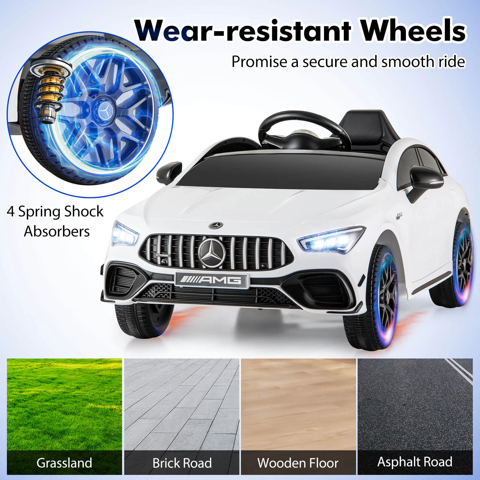 Costway 12V Kids Ride on Car w/Remote Rocking Function Transport Wheels Lights & Music White