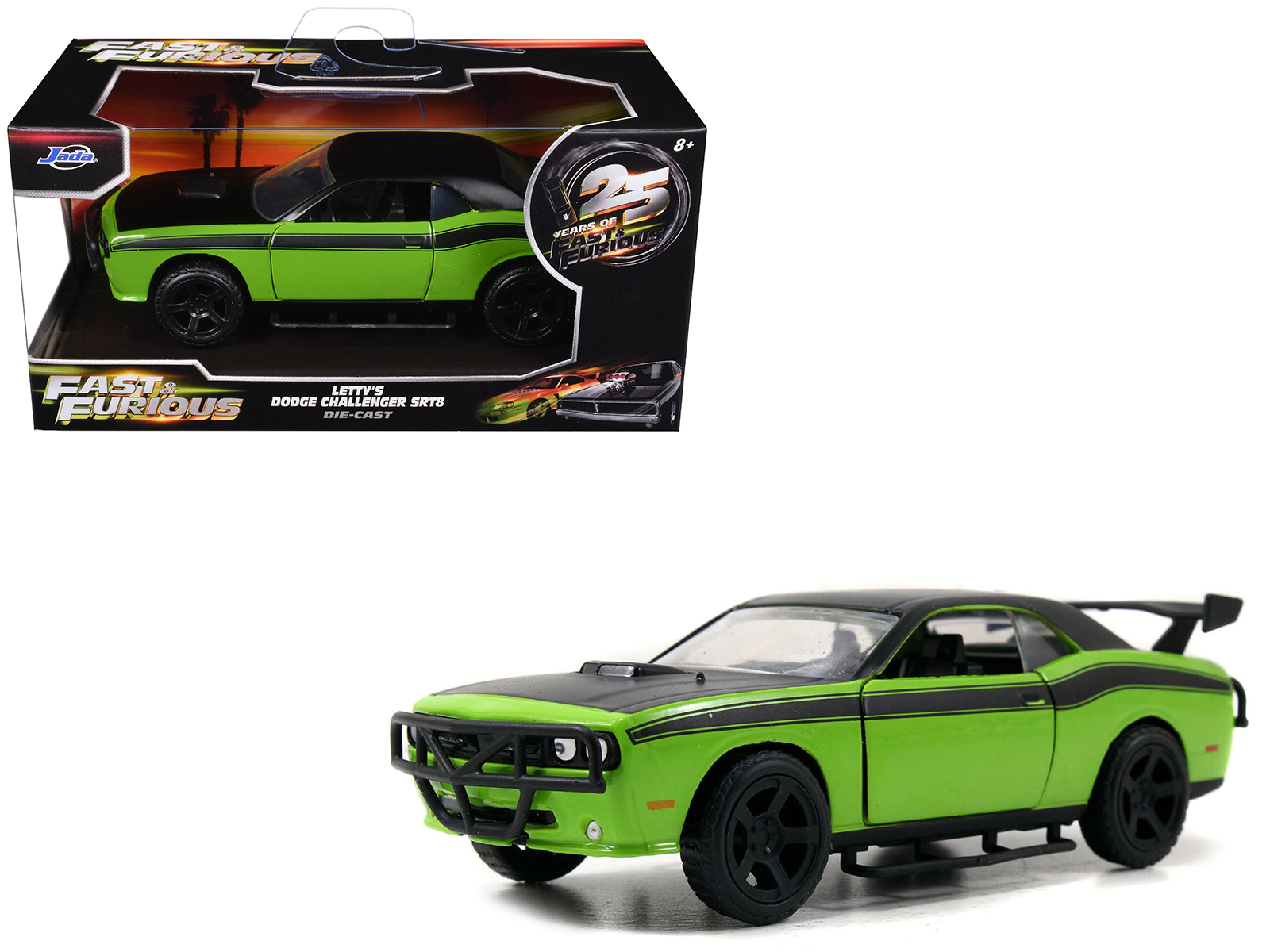 Jada Letty's Dodge Challenger SRT8 Green with Matt Black Top and Hood and Black Stripes "Furious 7" (2015)