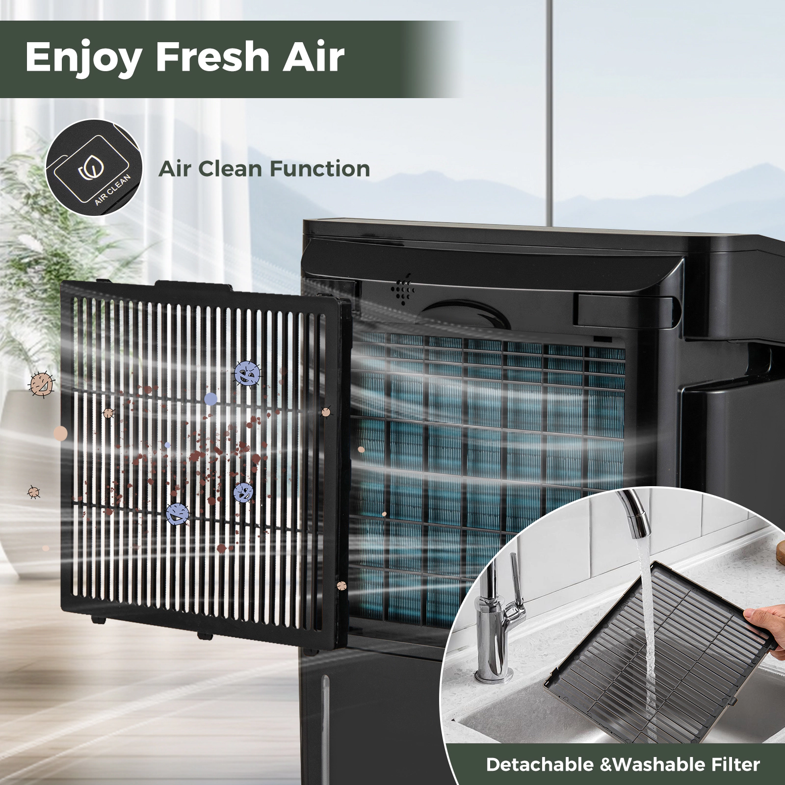 SlickBlue Black 57 Pint Portable Dehumidifier with Smart Touch Control