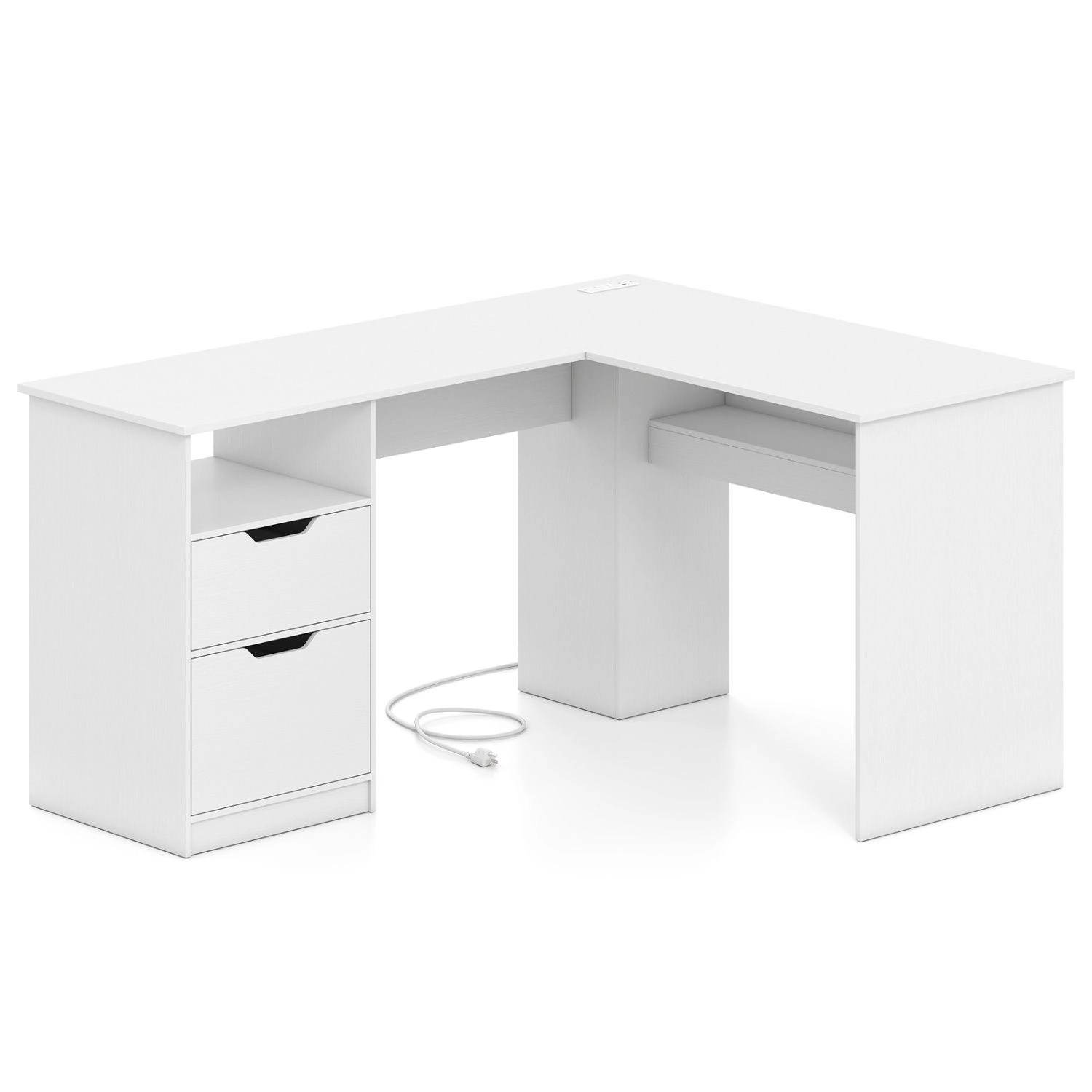 SlickBlue 59" L-Shaped Computer Desk with Drawers and Charging Station
