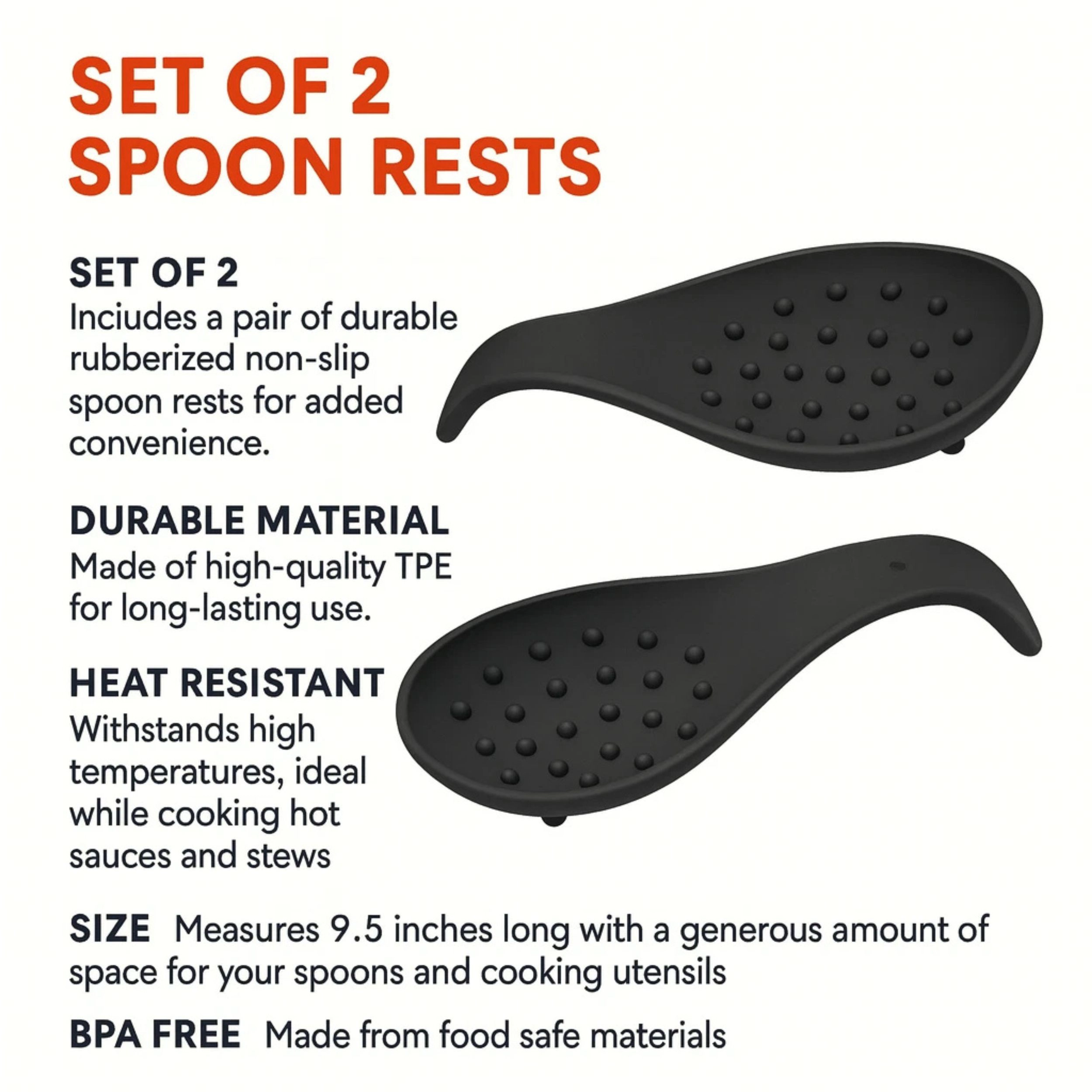 Home Collection Heat-Resistant Kitchen Spoon Rests with Non-Slip Base Pack of 2