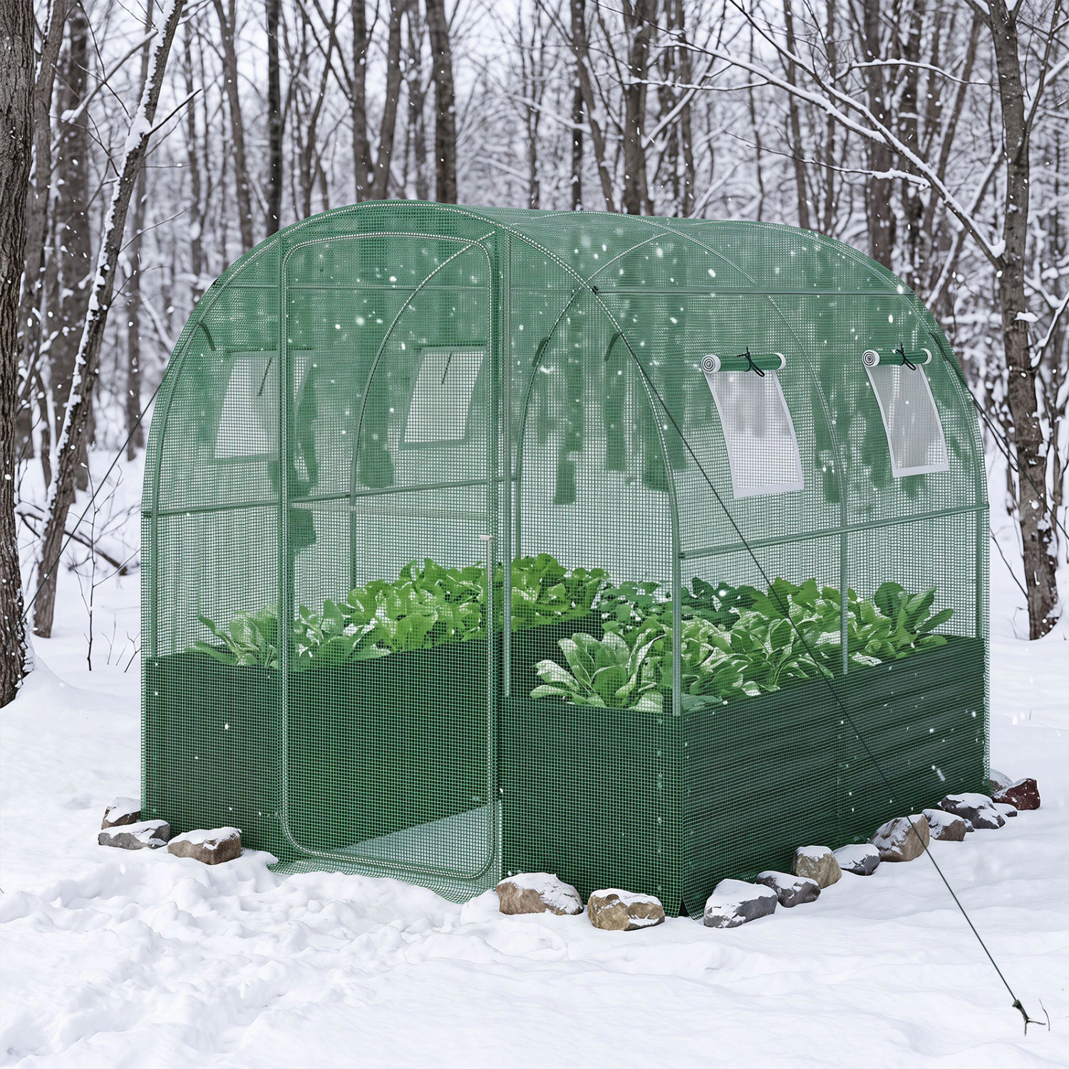 LJG 80 x 79 x 79 Inches Walk-in Greenhouse with Large Plant Bed