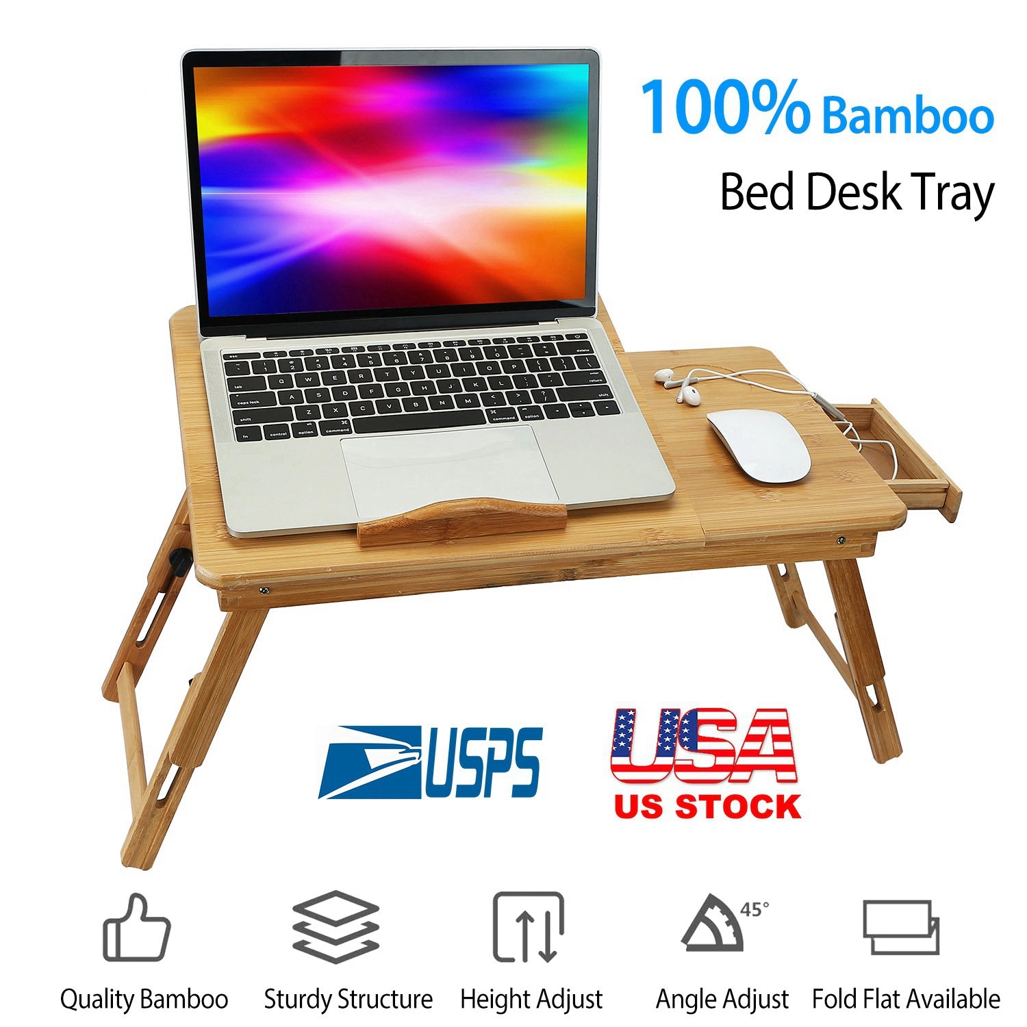 GBruno Bamboo Adjustable Laptop Desk With Drawer