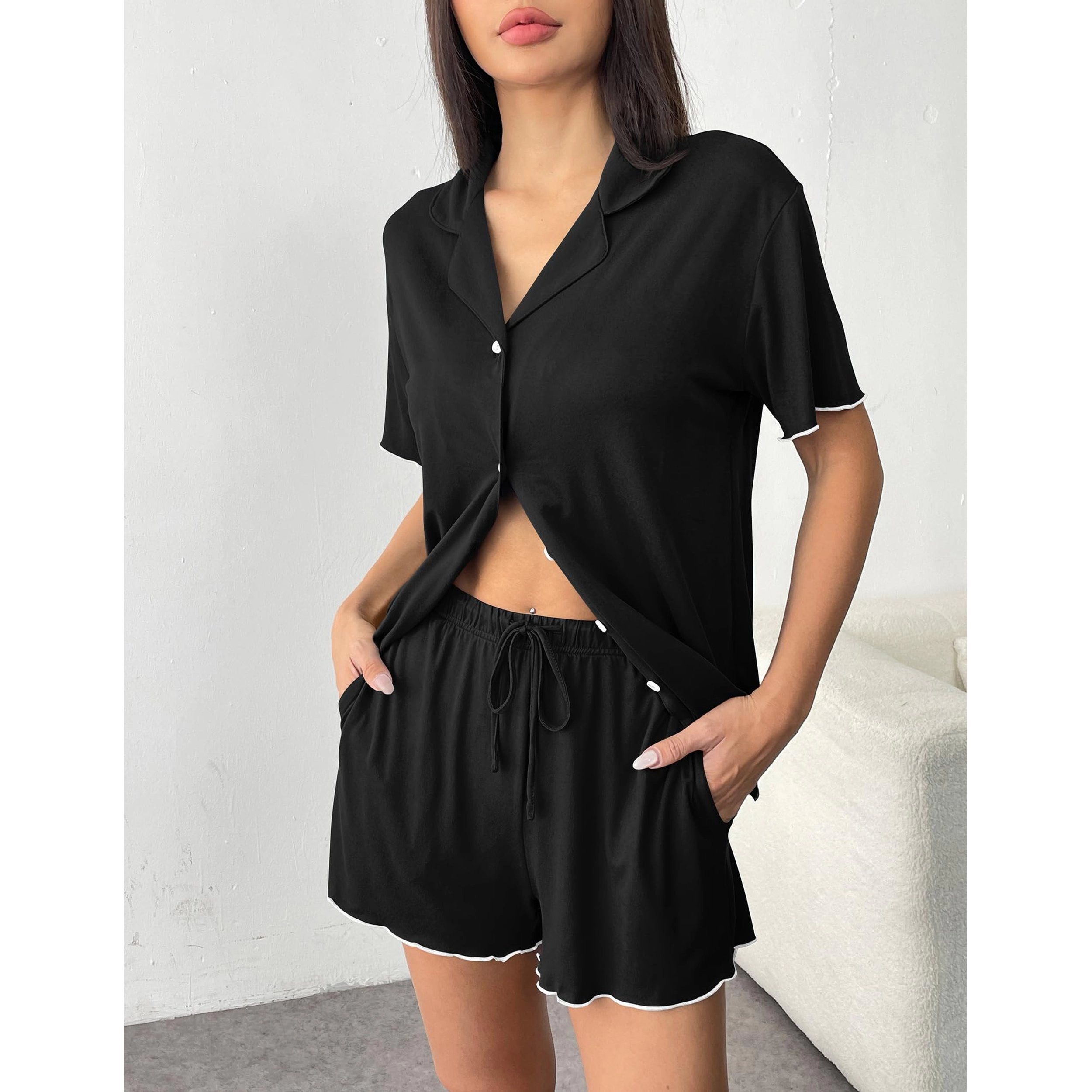 Ekouaer Womens Pajama Sets Button Up Pjs Shorts Soft Sleepwear 2 Piece Lounge for Bridal