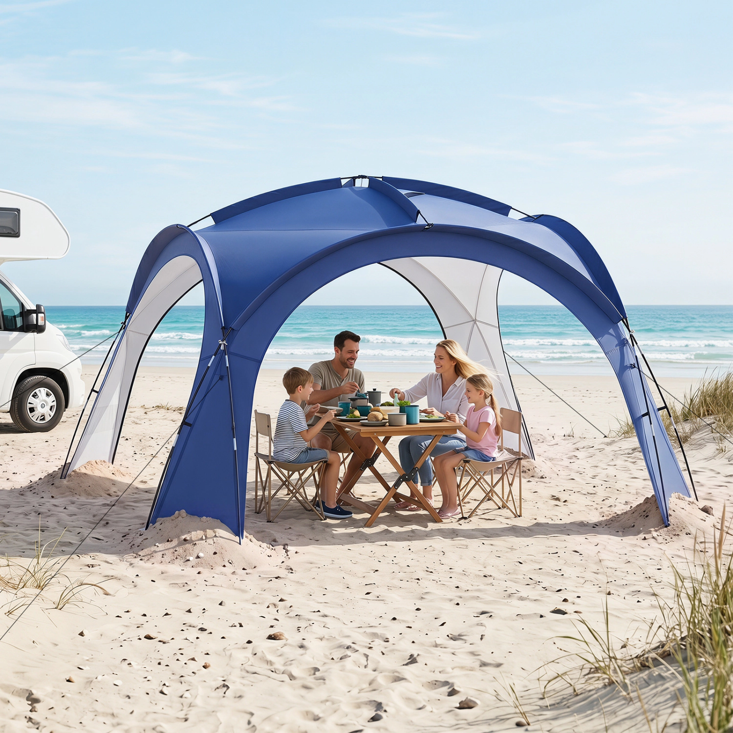LJG Beach Tent for 12-15 People Easy Setup Dome Canopy with 4 Removable Zippered Sidewalls