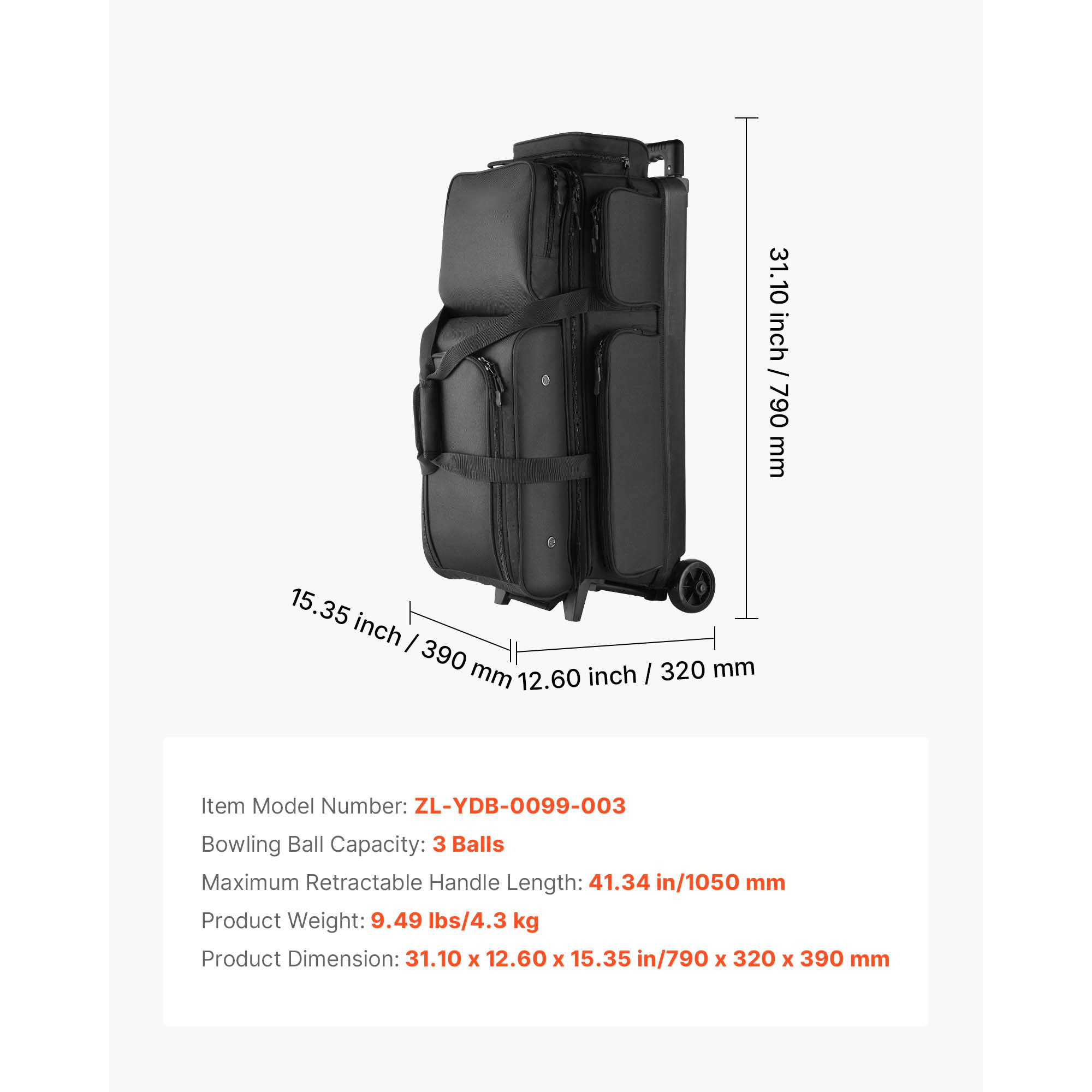 HONGGE Bowling Ball Bag, Double Roller Bowling Bag with Wheels