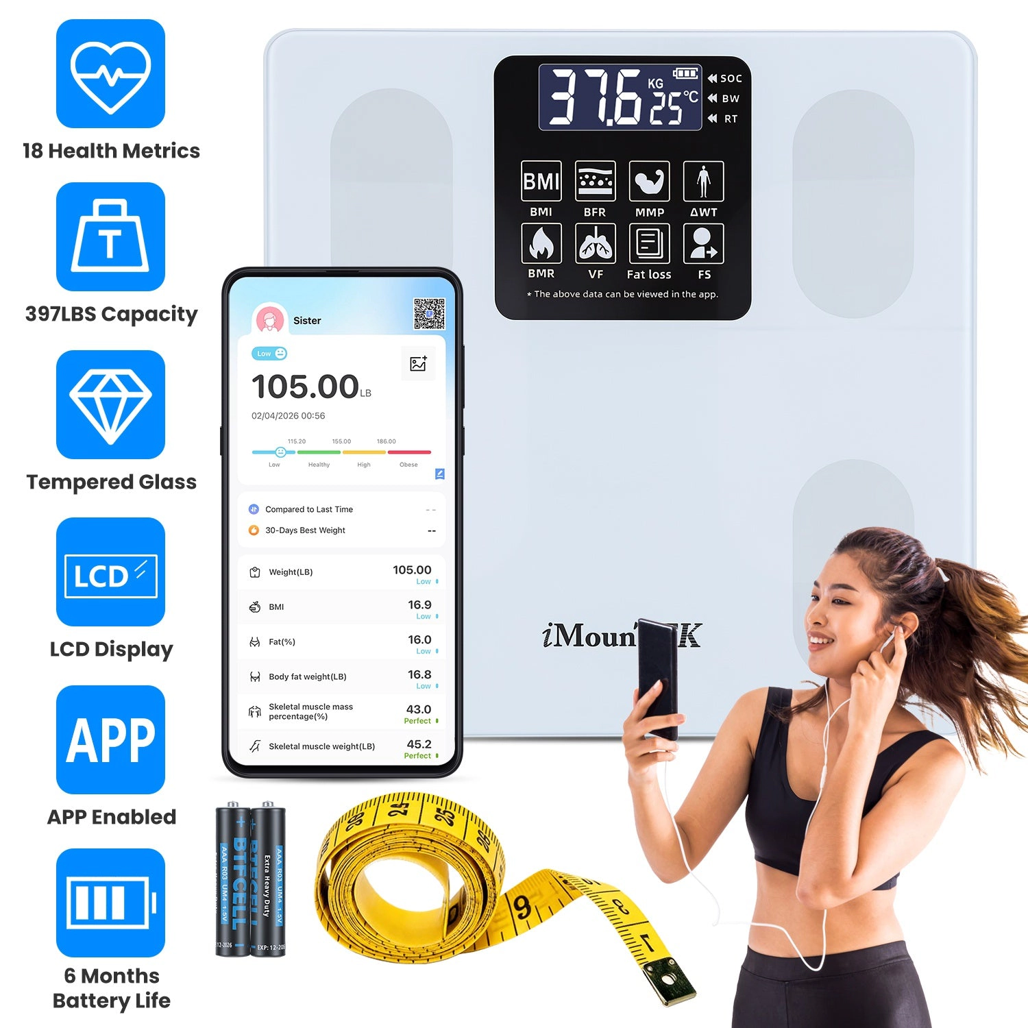GBruno Smart Digital Body Weight Scale With App Sync