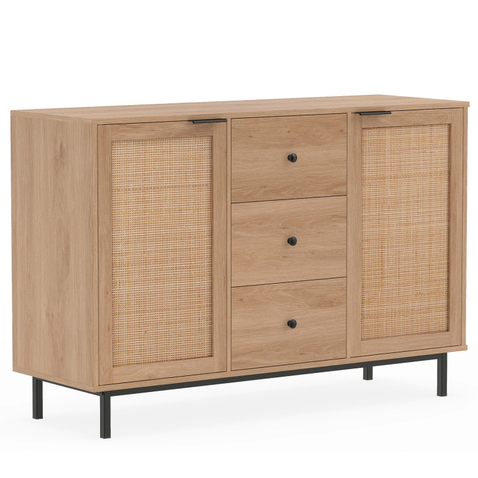 SUGIFT Rattan Door Sideboard Buffet Cabinet Coffee Bar Table 110-lb Tabletop Capacity Brown/Natural