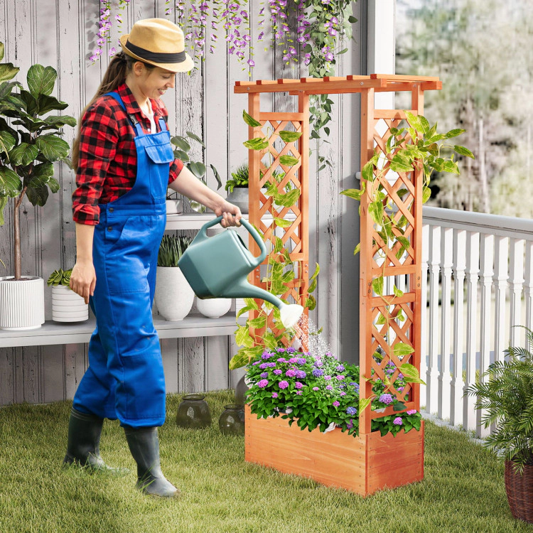 Hivvago Raised Garden Bed with Side Trellis and Hanging Roof and Drainage Hole-Orange