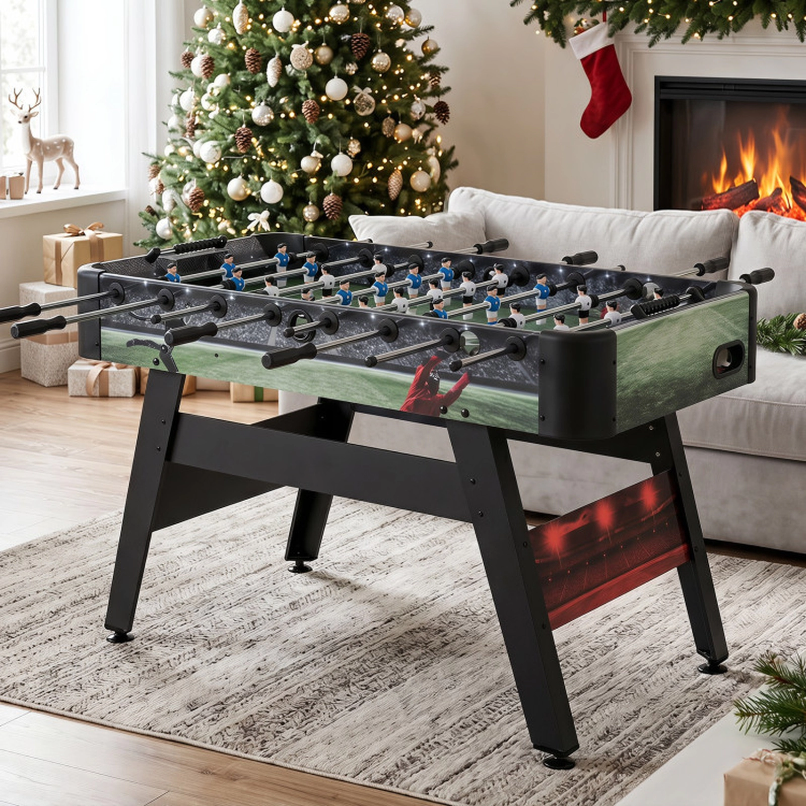 SUGIFT 54-in Full Size Foosball Table with Ergonomic Handles Thickened Legs Adjustable Levelers and 2 Balls