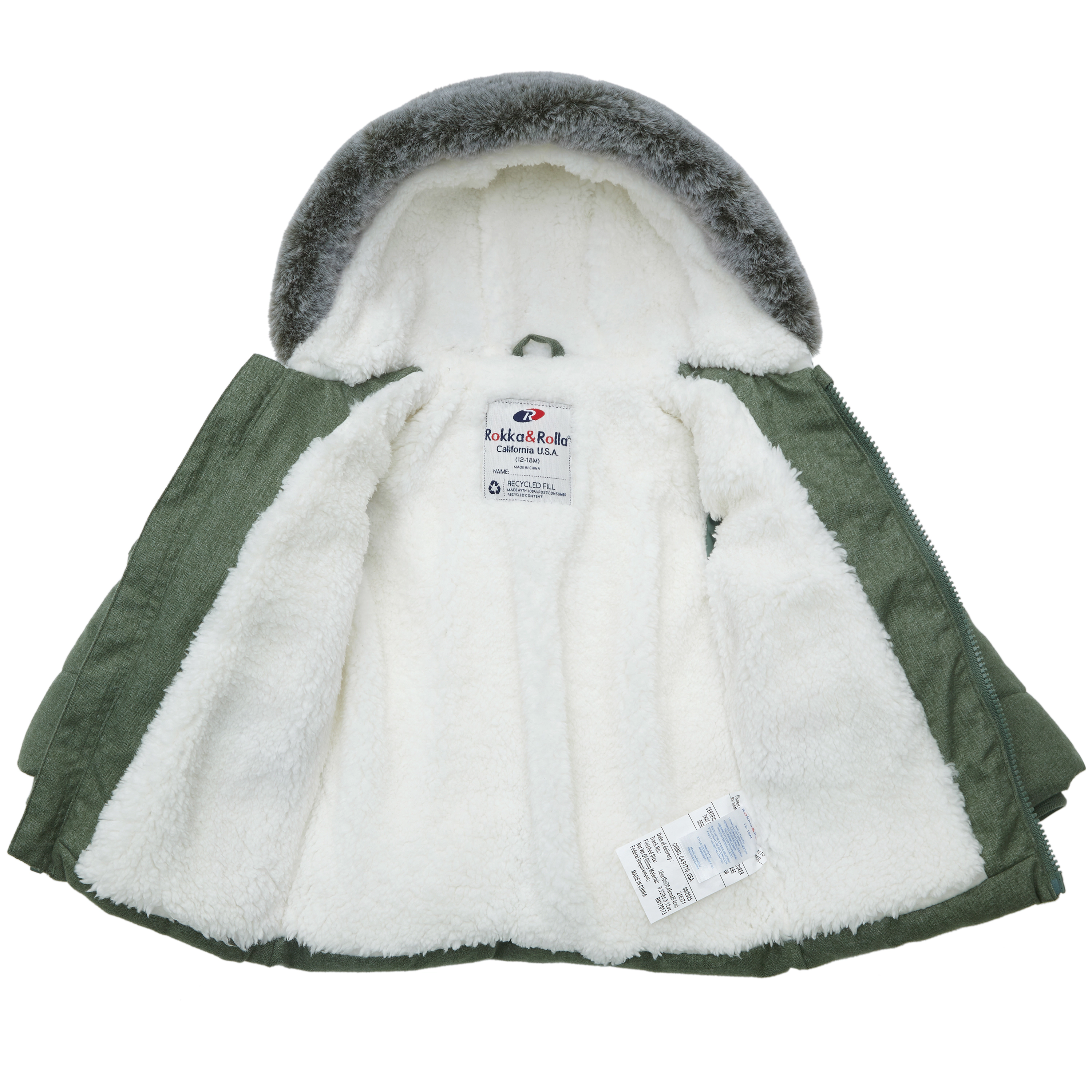 Rokka&Rolla Baby Boys Mini Fur Trim Hooded Puffer Jacket
