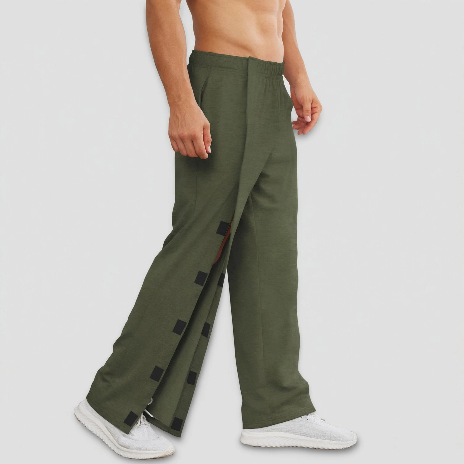 Pinspark Mens Solid Black Loose Wide Leg Track Pants Elastic Waist Side Slit Joggers