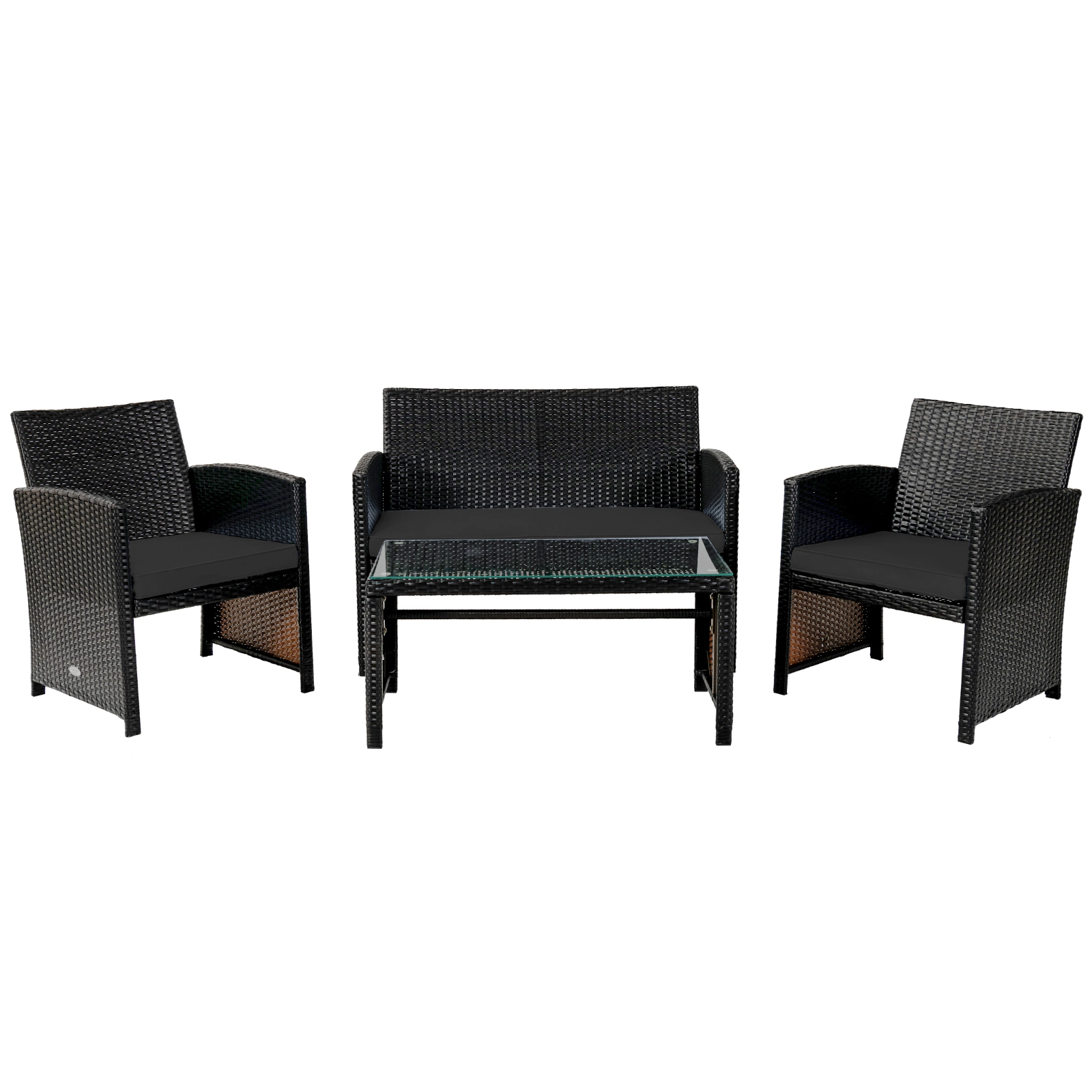SUGIFT 4-Piece Brown Rattan Patio Set with Loveseat, 2 Chairs and Tempered Glass Table