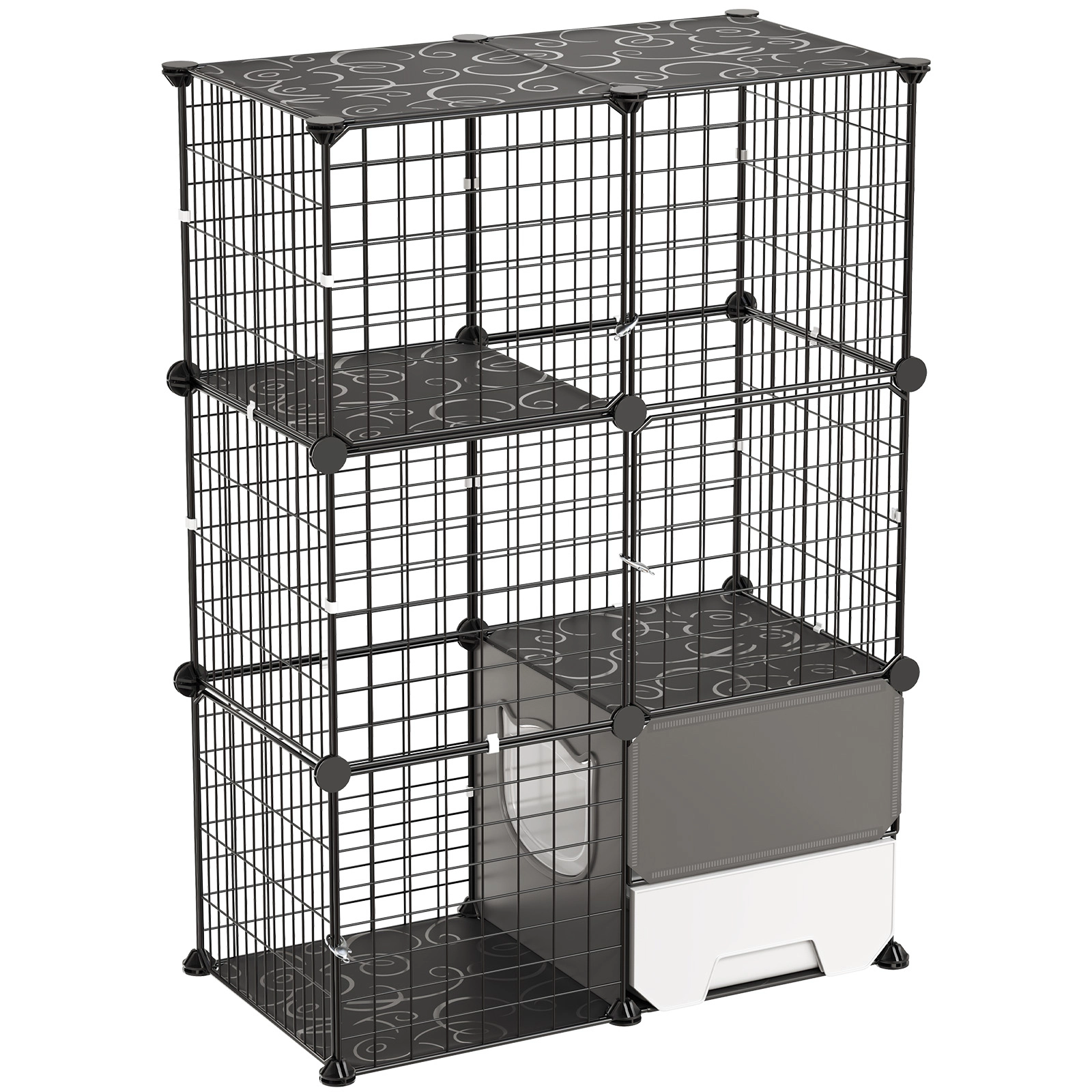 HONGGE 28 x 17.91 x 40.98 in 3-Tier Steel Cat Cage with Litter Box, Indoor Playpen for 1-2 Cats, Black