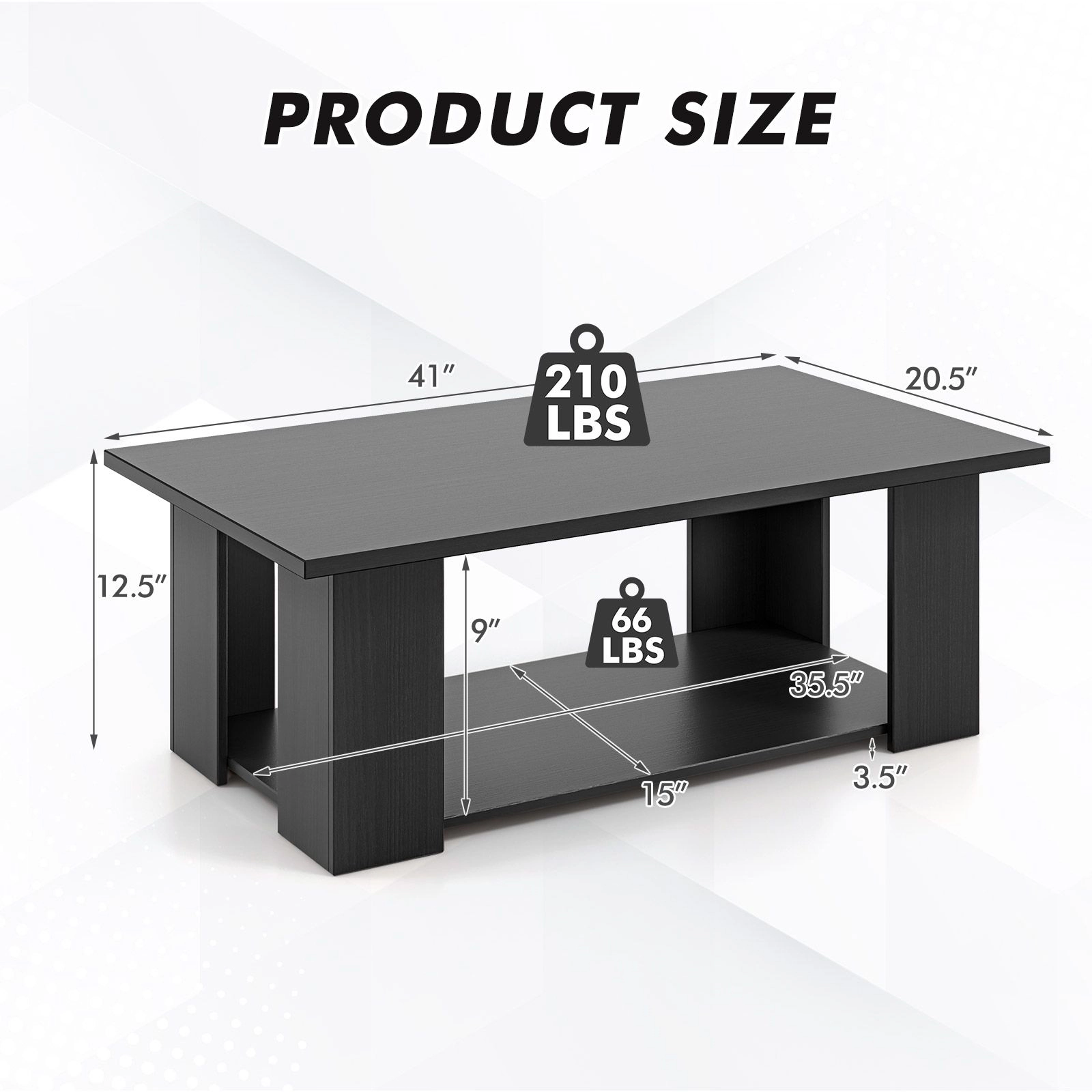 SlickBlue 41 Inch 2 Tier Wooden Coffee Table with Storage Shelf