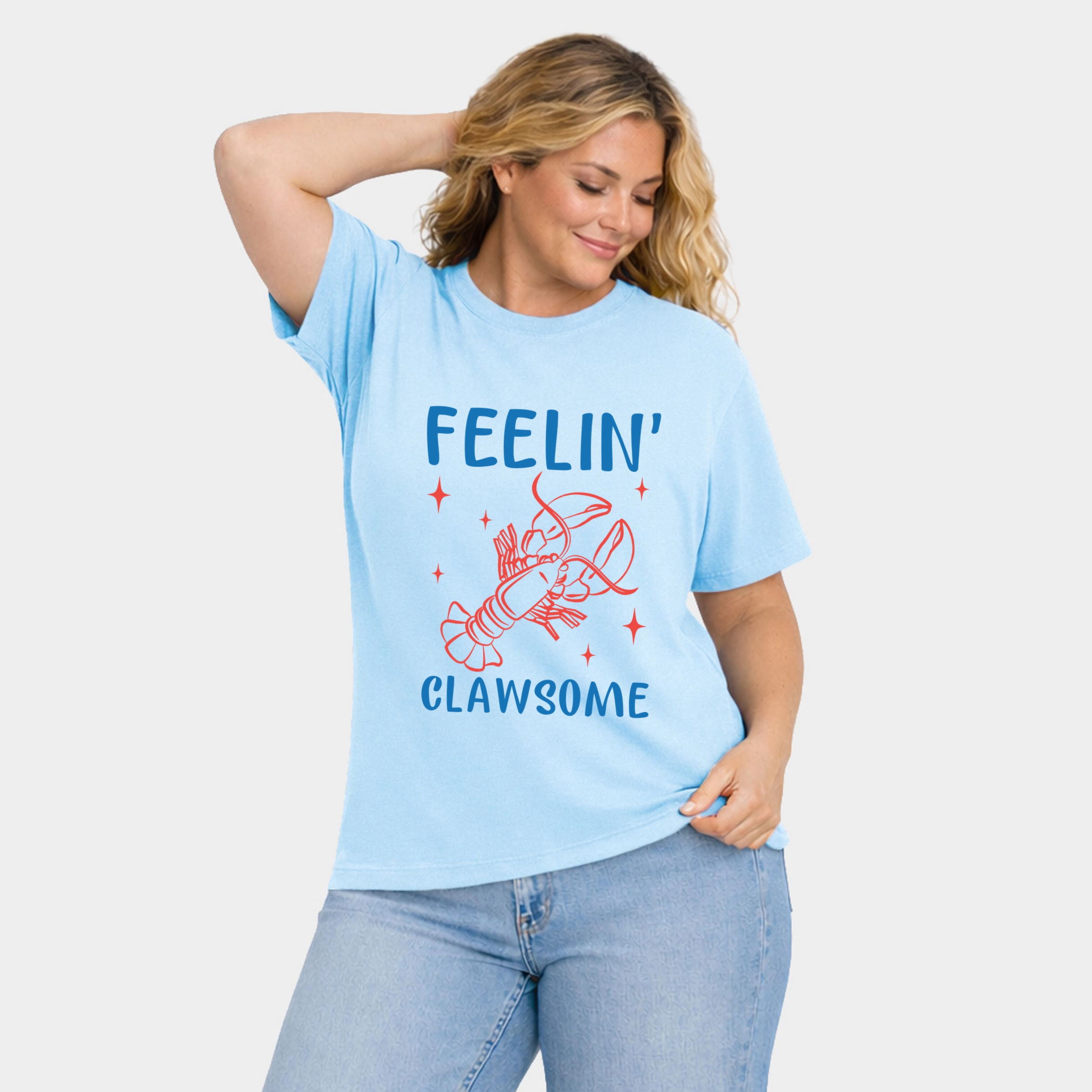 Simply Sage Market - Feelin' Clawsome Lobster Women's Plus Sized Garment Dyed Graphic T-Shirt