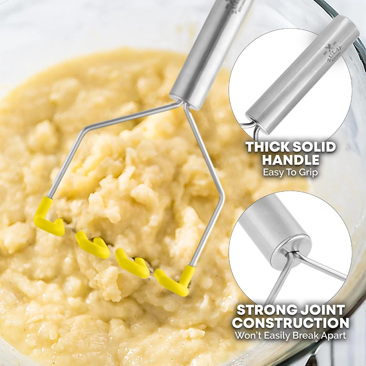 Zulay Kitchen Potato Masher with Premium Silicone Coated Stainless Steel Design