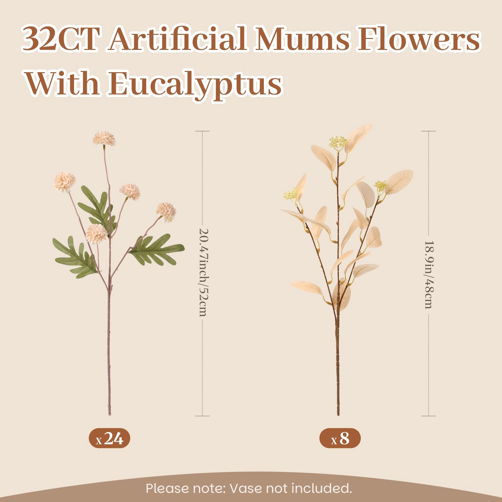 PUPWE 16 Silk Mums Artificial Fall Flowers With EucalyptFor Vase