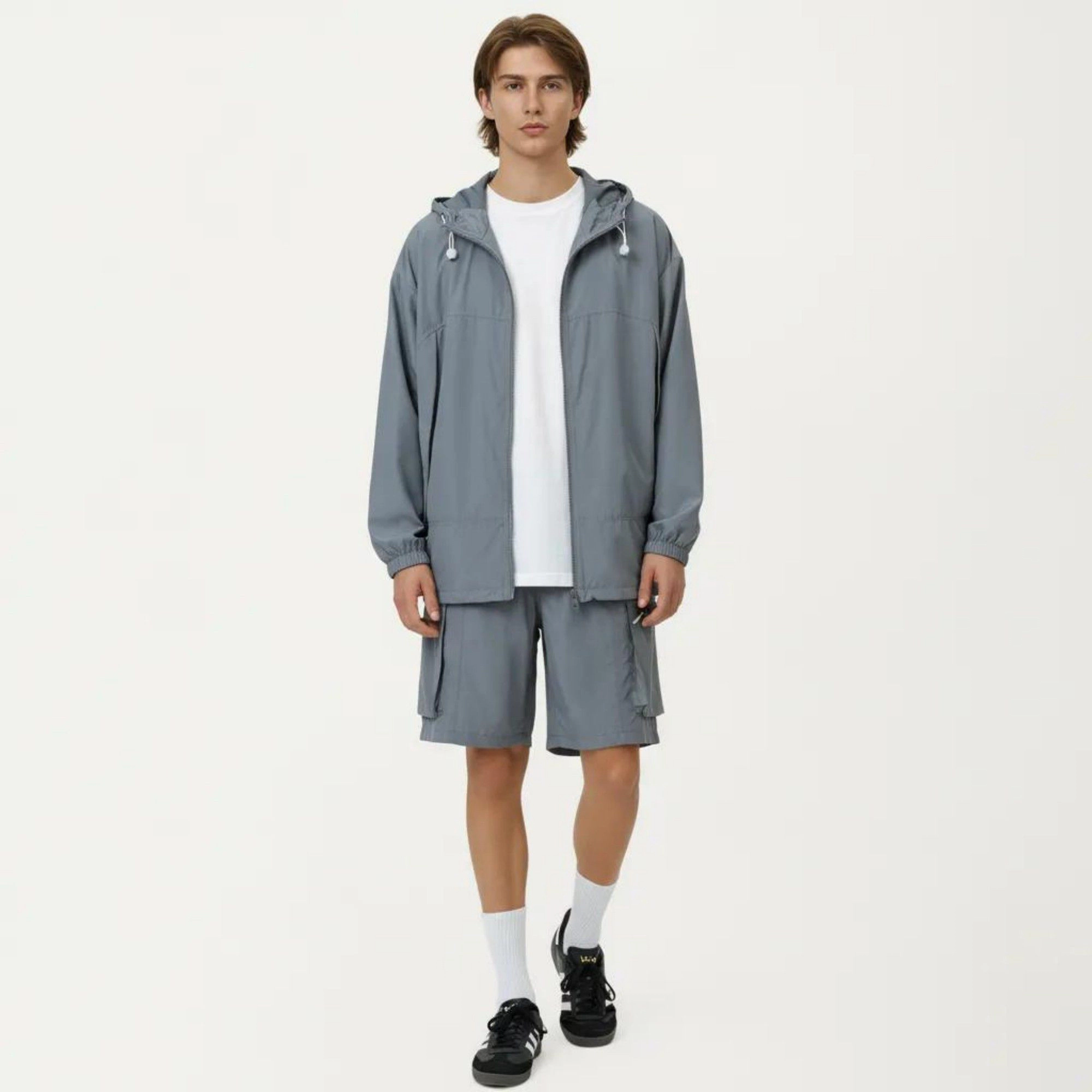 Anna-Kaci Men's Lightweight Hooded Windbreaker Jacket with Full Zip Closure Elastic Cuffs and Adjustable Hem