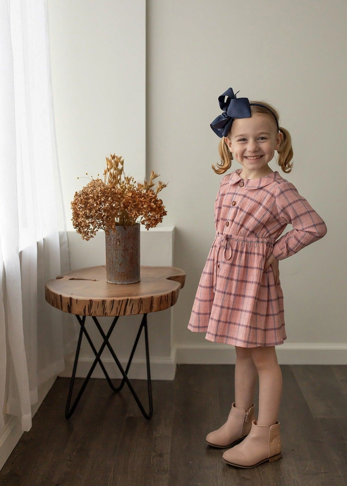 Mabel and Honey Into the Field Woven Plaid Buttoned Dress