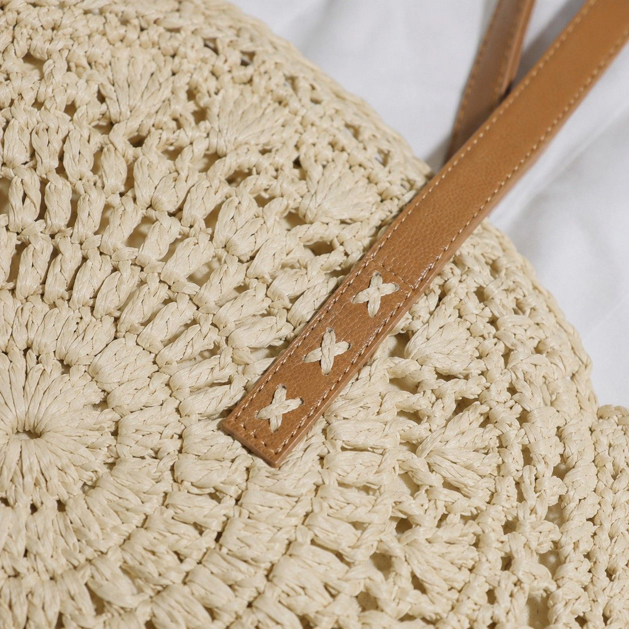 Alilang Women's Round Woven Straw Tote Bag with Zip Closure Shoulder Handles and Slip Pocket, Khaki