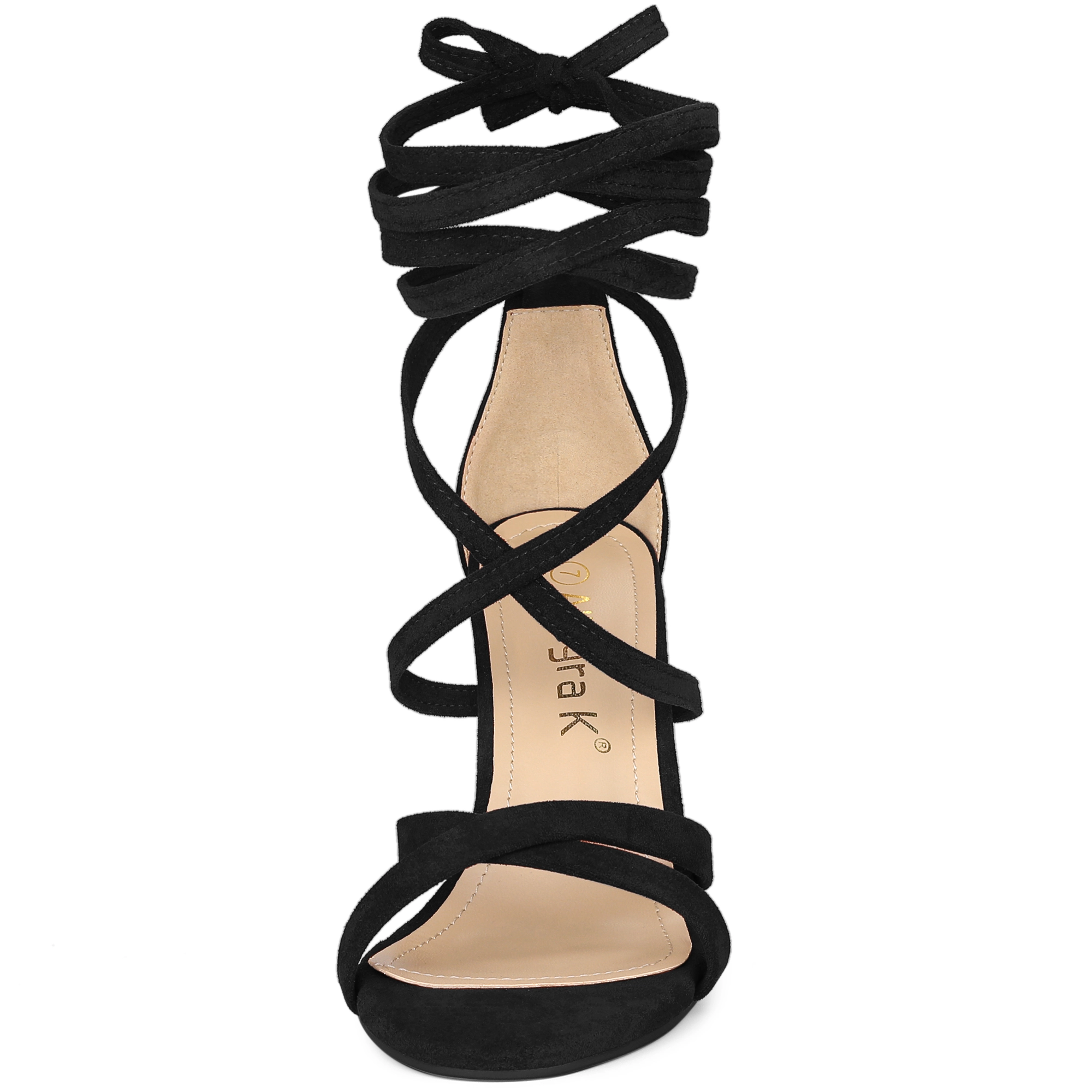 BLISSFUL STEP Women's Stiletto High Heel Open Toe Lace Up Cross Strap Sandals