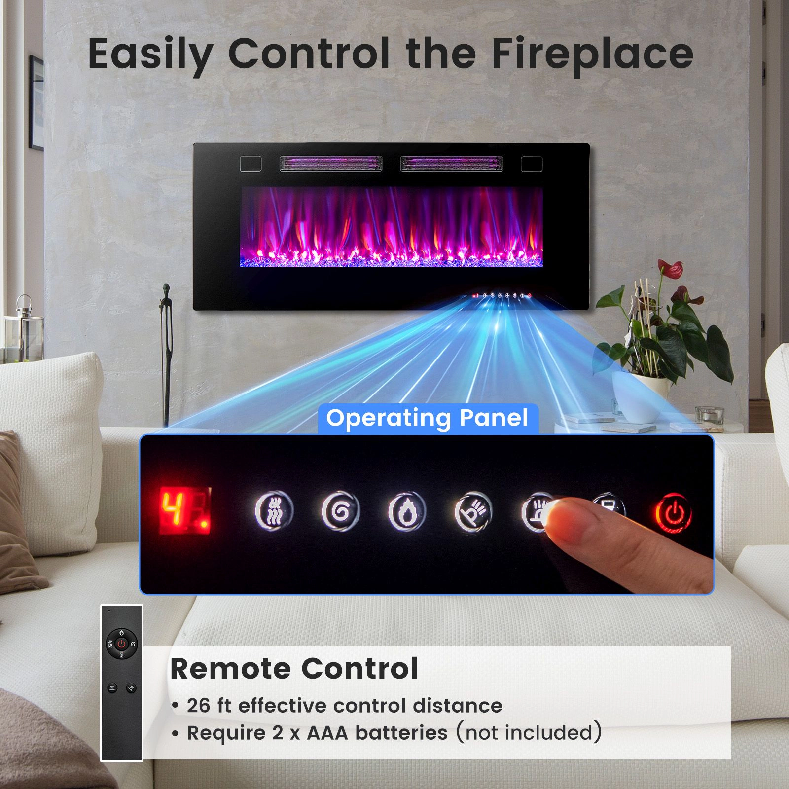 SlickBlue Electric Fireplace Heater, 42/50/60 Inch Recessed Wall Mount, 5100 BTU, Alexa Voice & App