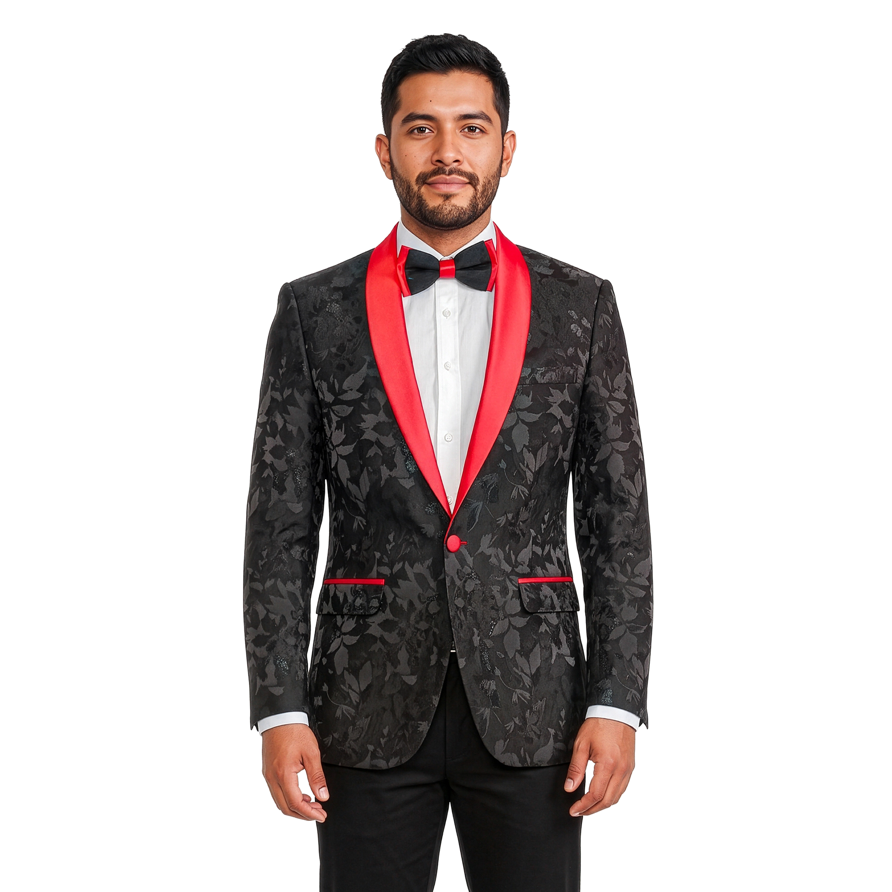 Tazzio Mens Floral Slim Fit Tuxedo Jacket, Includes Bowtie