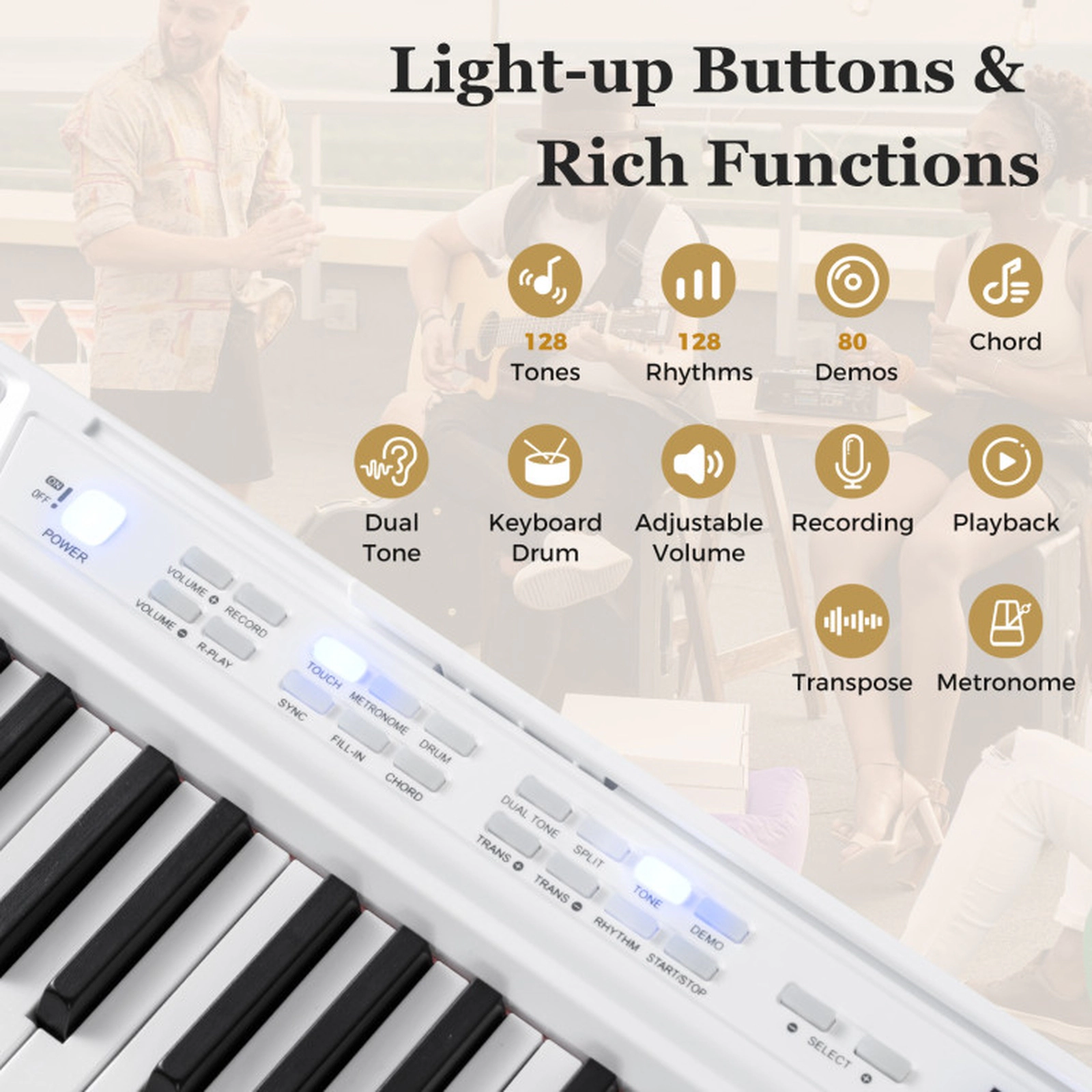 SUGIFT 88-Key Electric Piano Keyboard with Adjustable Height Stand, Stool and Portable Bag White