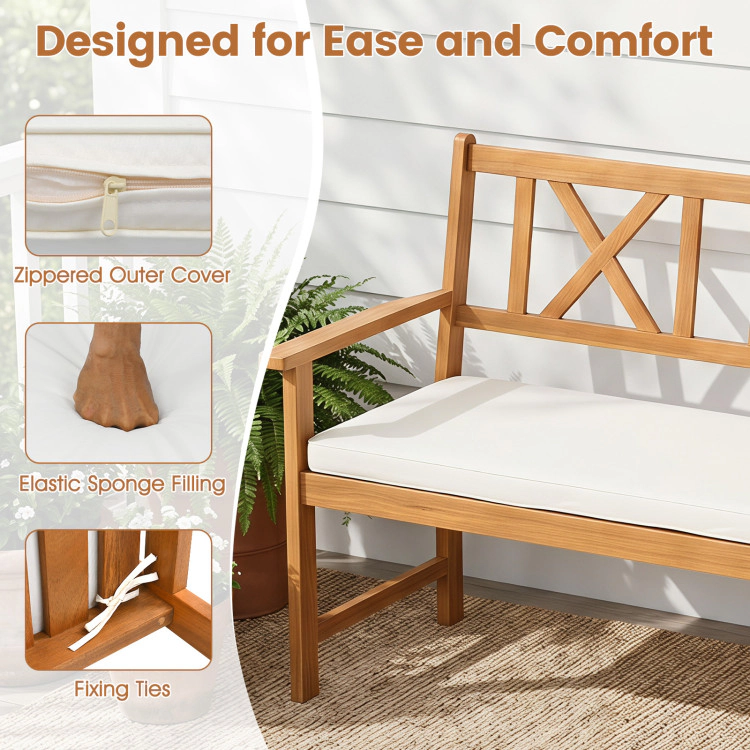 Hivvago 2-Person Patio Acacia Wood Garden Chair With Removable Seat Cushion