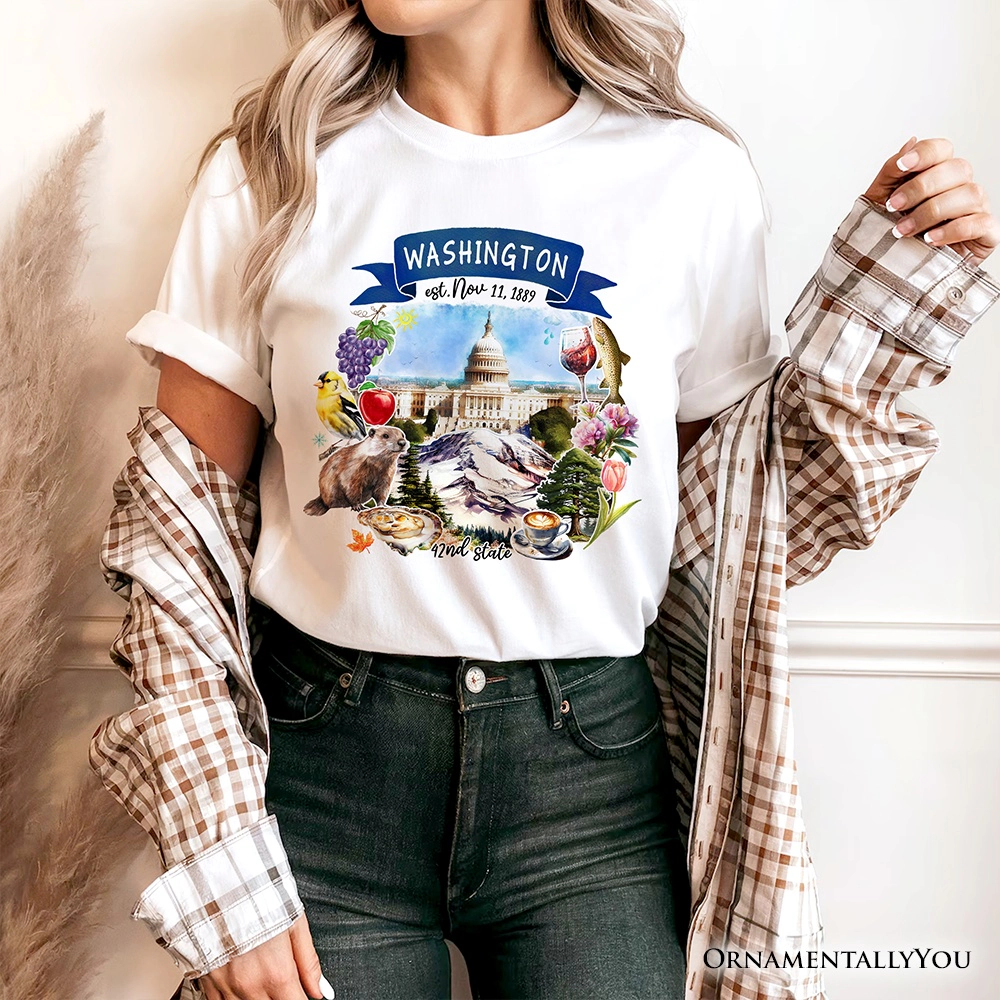 OrnamentallyYou Unisex Artistic Washington State Themes And Landmarks T-Shirt