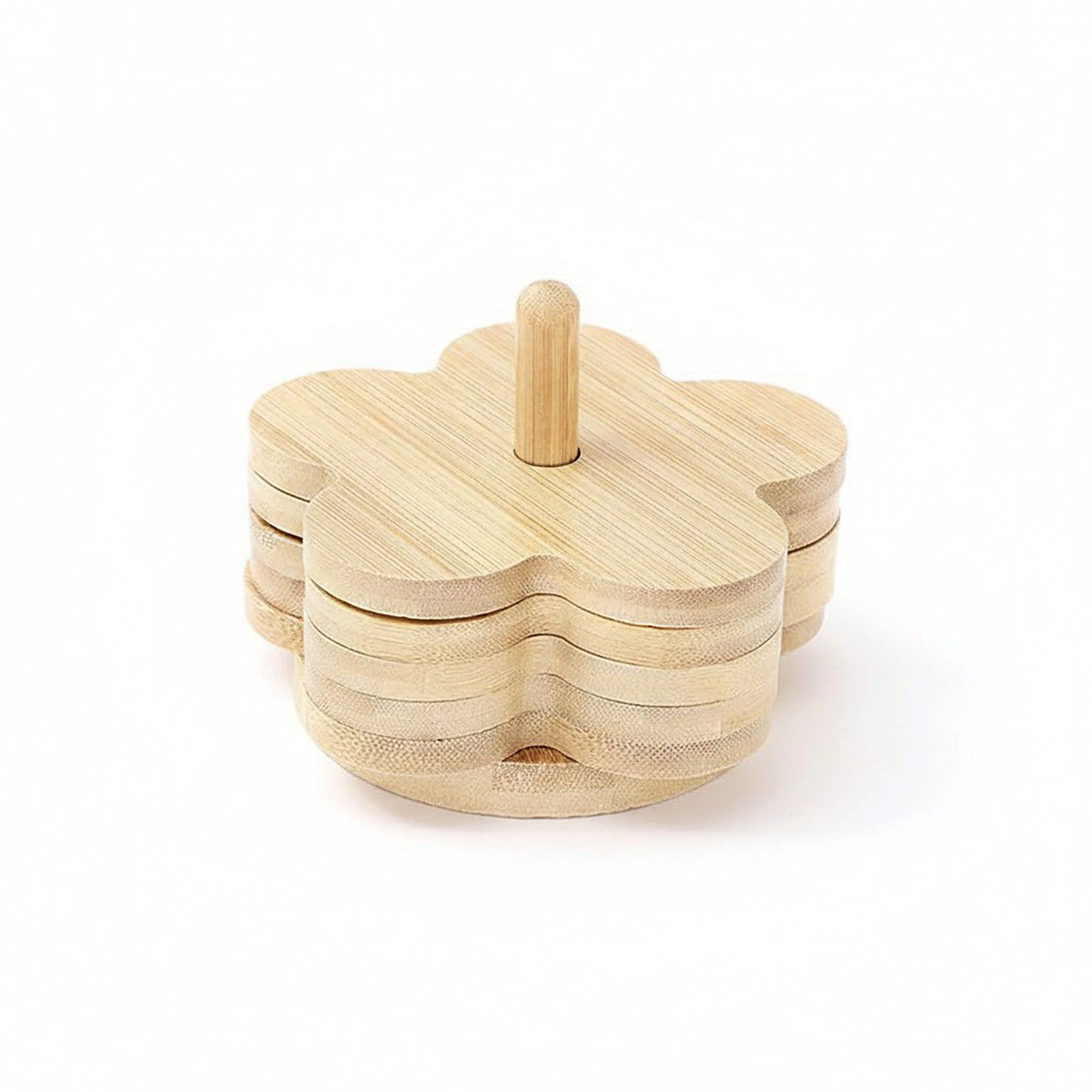 Alilang Unisex 5-Piece Bamboo Flower Shaped Coaster Set with Holder Stand